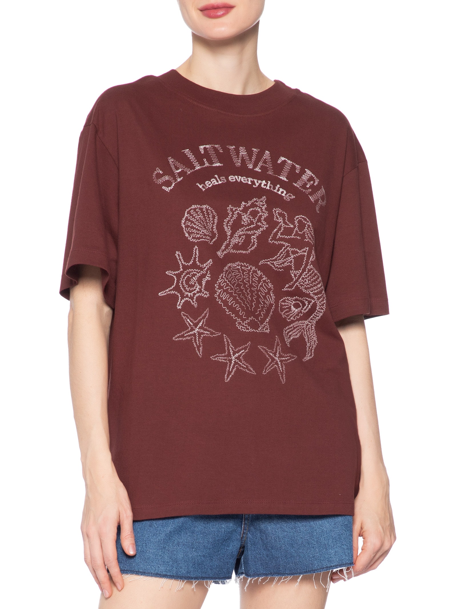 Camiseta Feminina Double Bordado Salt Water Marrom Dress To