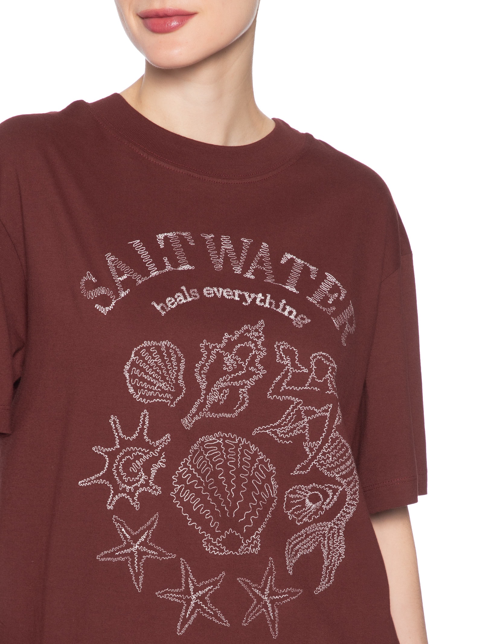 Camiseta Feminina Double Bordado Salt Water Marrom Dress To