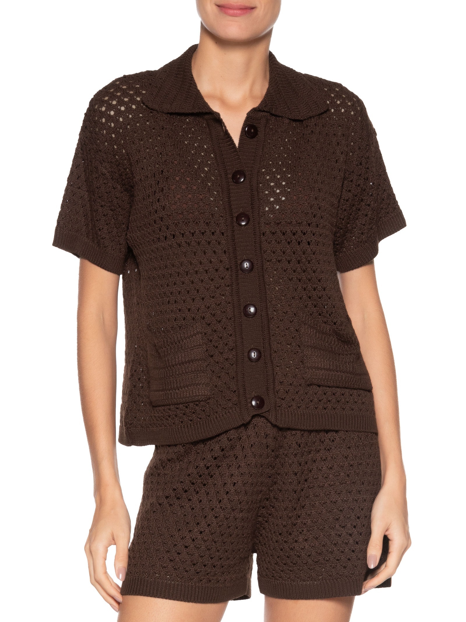 Camiseta Feminina Em Tricot Marrom Market 33