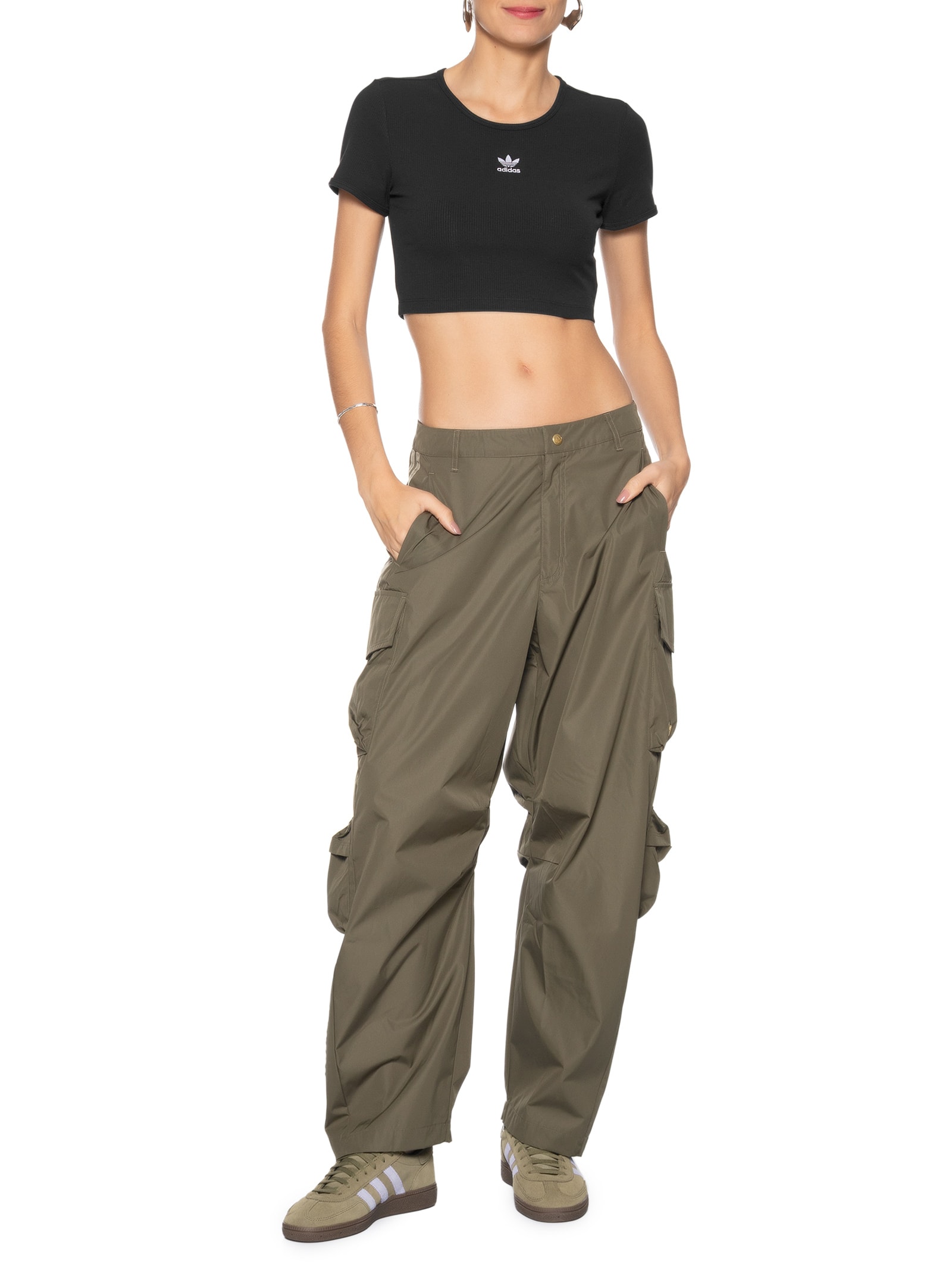 Camiseta Feminina Essential Cropped Rib Preto Adidas Originals