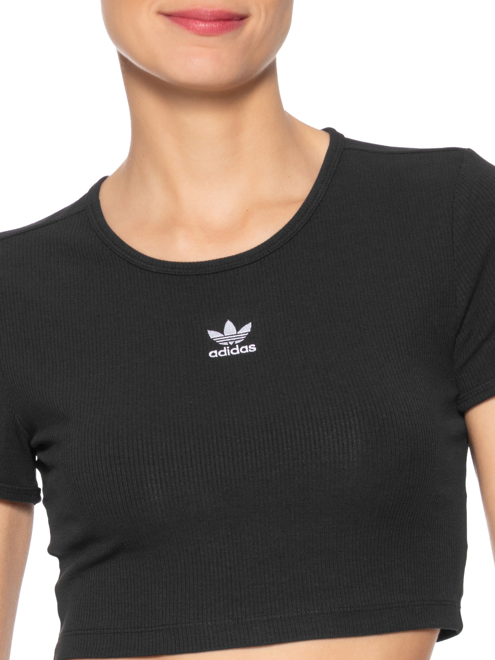 Camiseta Feminina Essential Cropped Rib Preto Adidas Originals