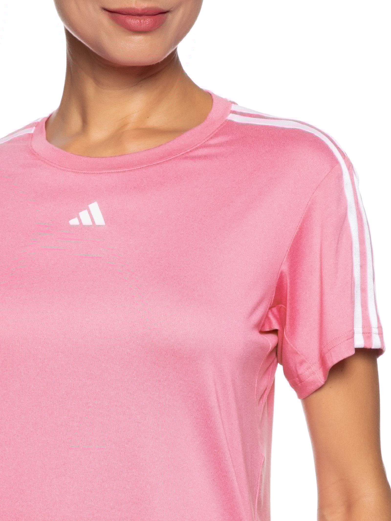 Camiseta Feminina Essentials Listras Adidas Rosa
