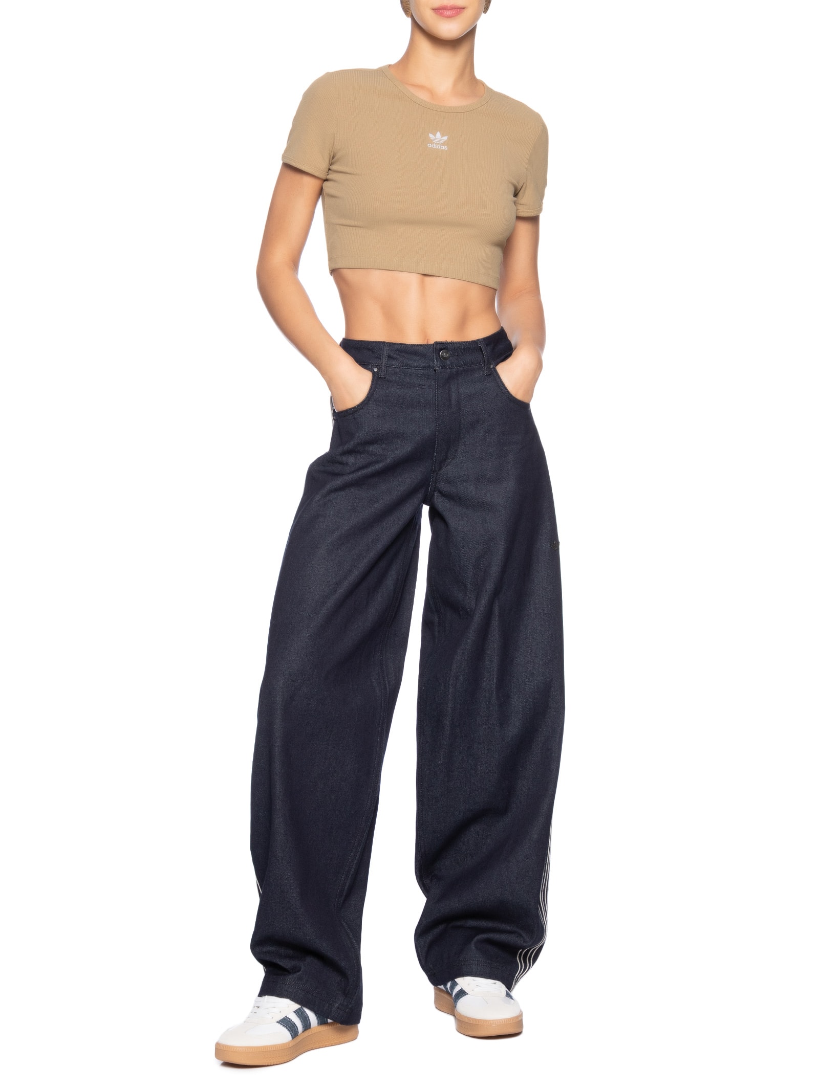 Camiseta Feminina Essentials Rib Marrom Adidas Originals