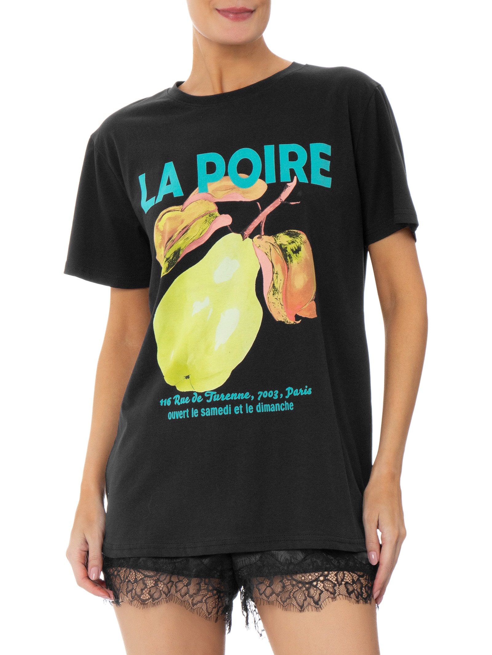 Camiseta Feminina Estampa La Poire Preto Market 33