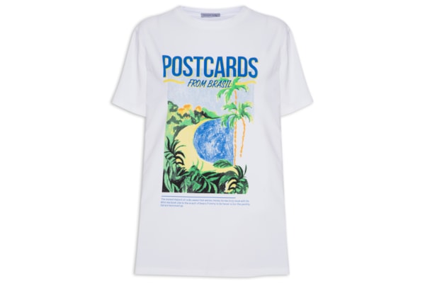 Camiseta Feminina Estampa Postcards From Brazil - Off White