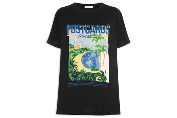 Camiseta Feminina Estampa Postcards From Brazil - Preto