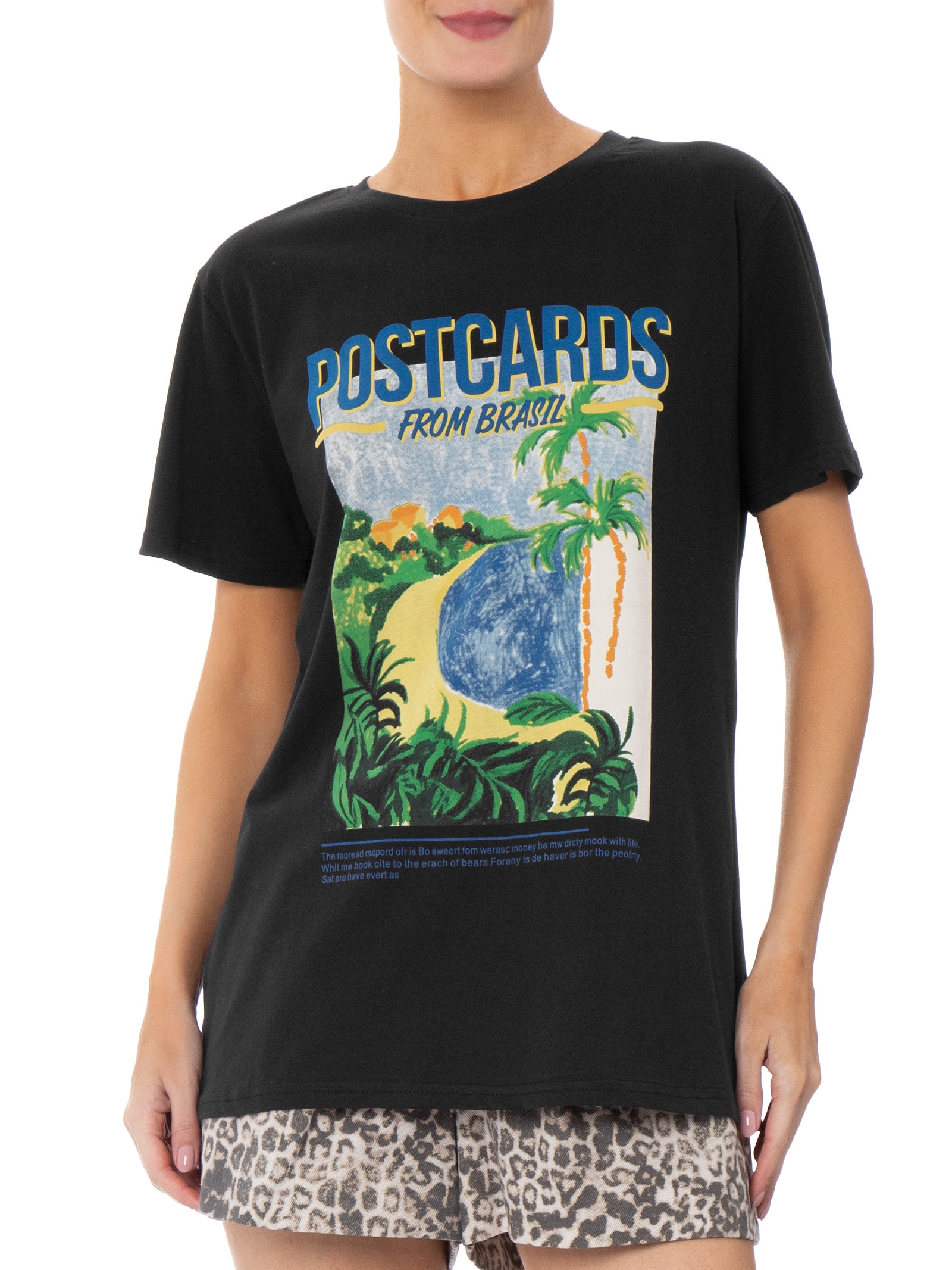 Camiseta Feminina Estampa Postcards From Brazil Preto Market 33