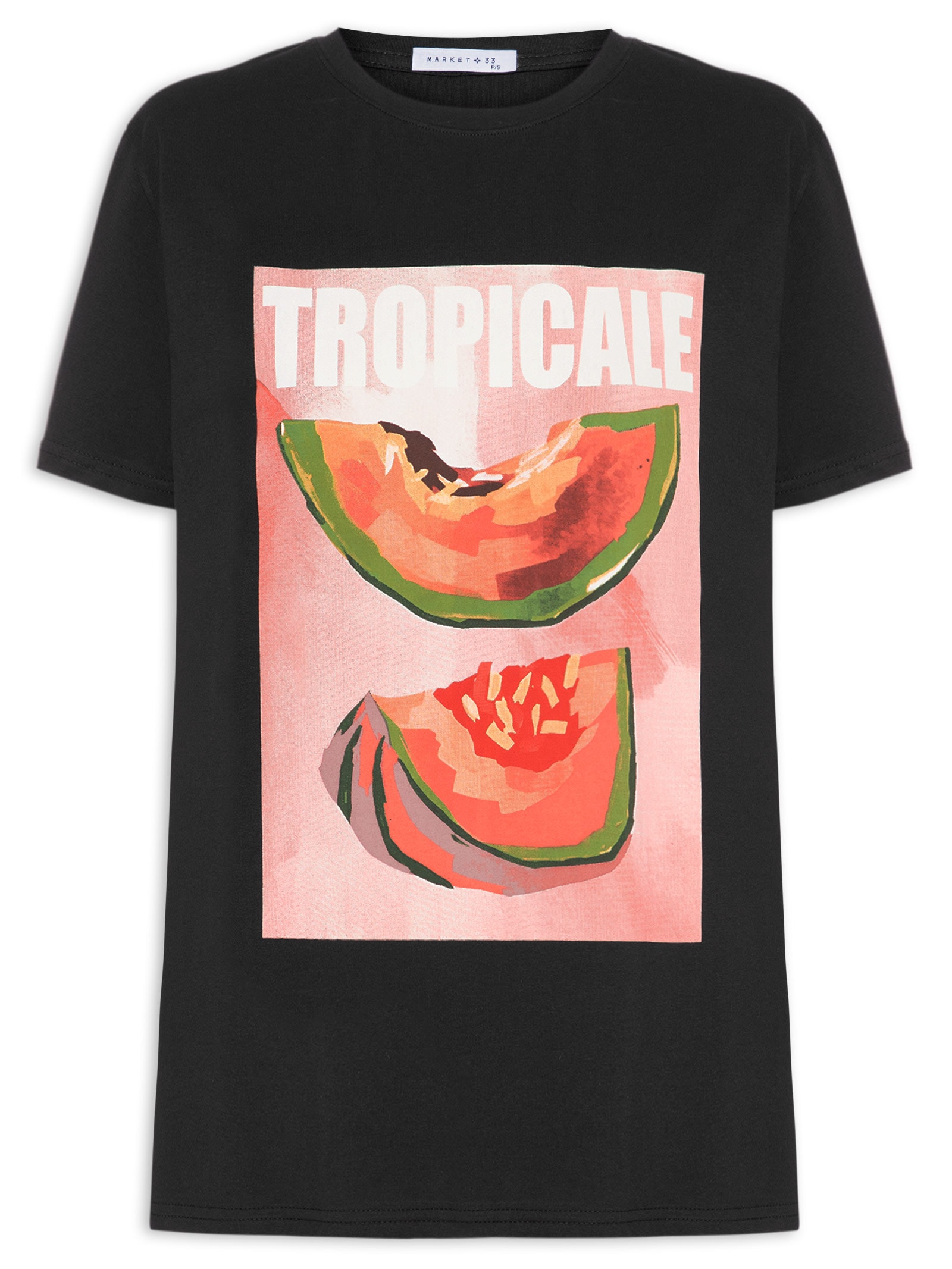 Camiseta Feminina Estampa Tropicale Preto Market 33