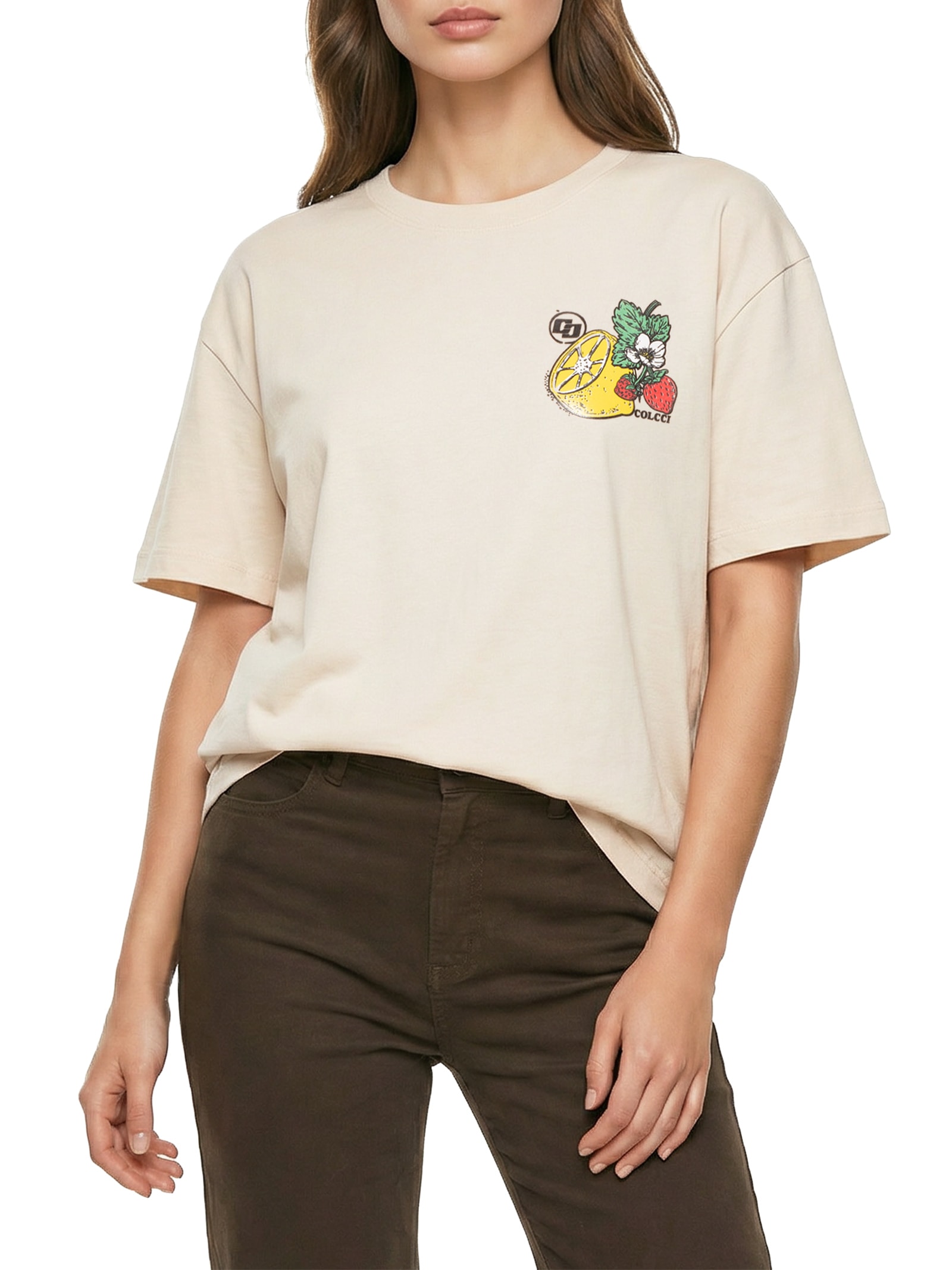 Camiseta Feminina Estampada Bege Colcci