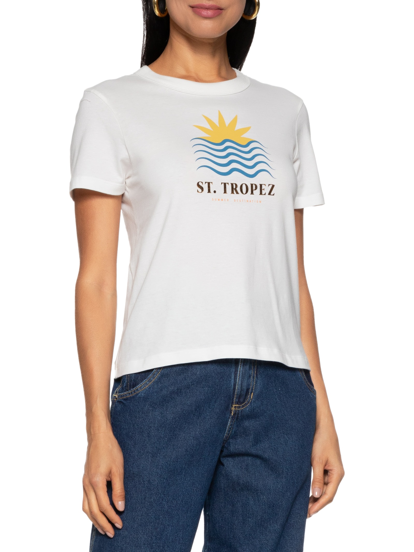 Dzarm Camiseta Feminina Estampada Off White - Main Image