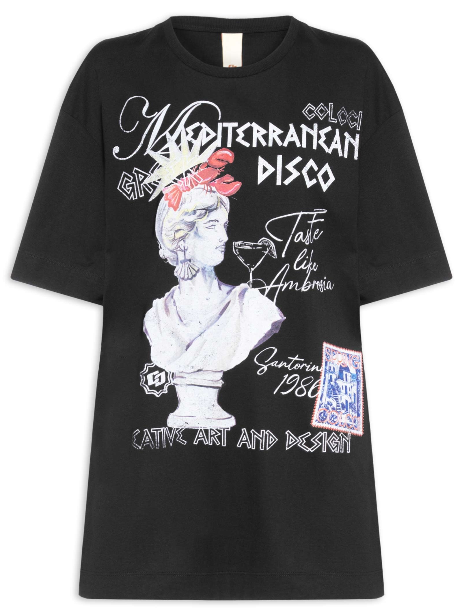 Camiseta Feminina Estampada Preto Colcci
