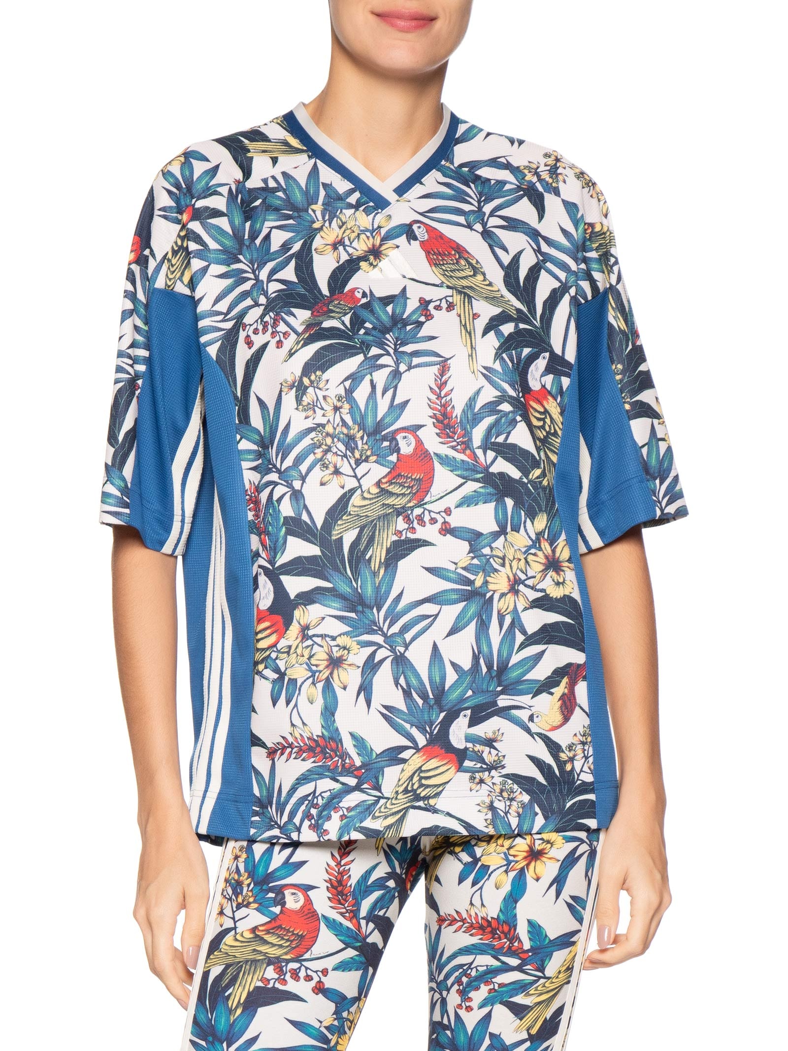 Camiseta Feminina Farm Prm Azul Adidas + Farm