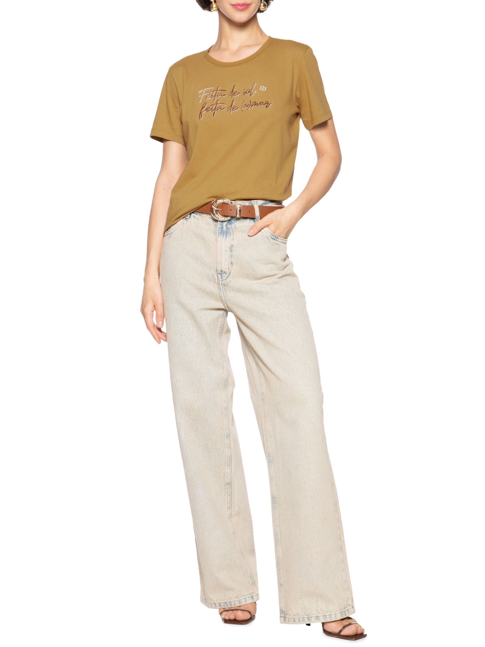 Camiseta Feminina Festa De Sol Marrom Colcci