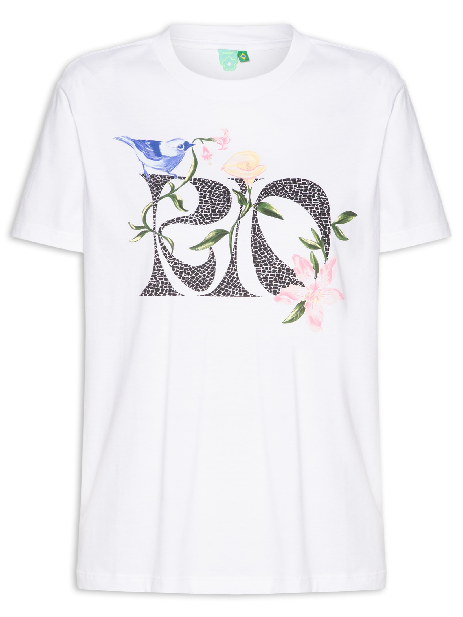 Camiseta Feminina Fio Rio Calçadão Flores Branco Farm