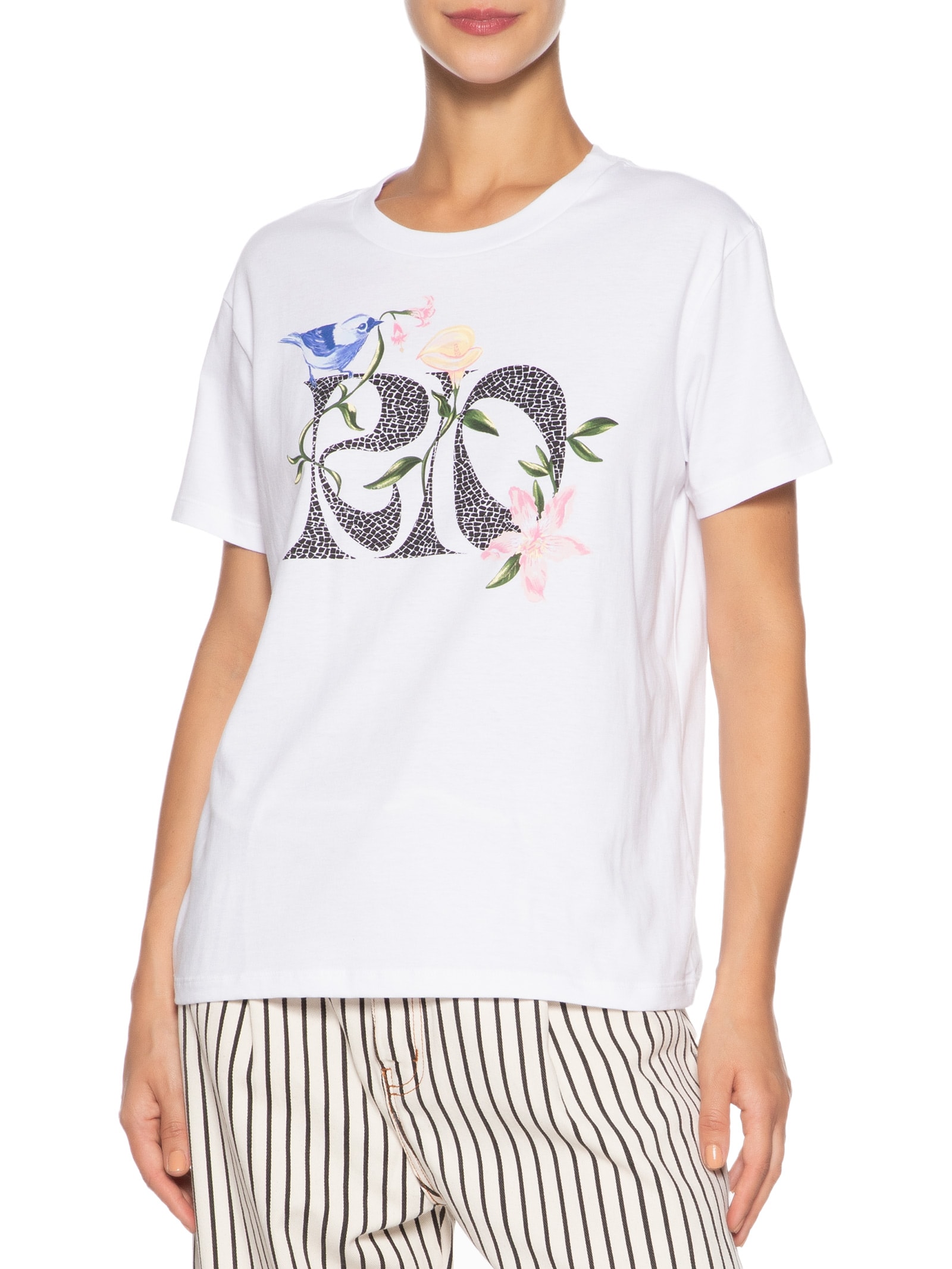 Camiseta Feminina Fio Rio Calçadão Flores Branco Farm