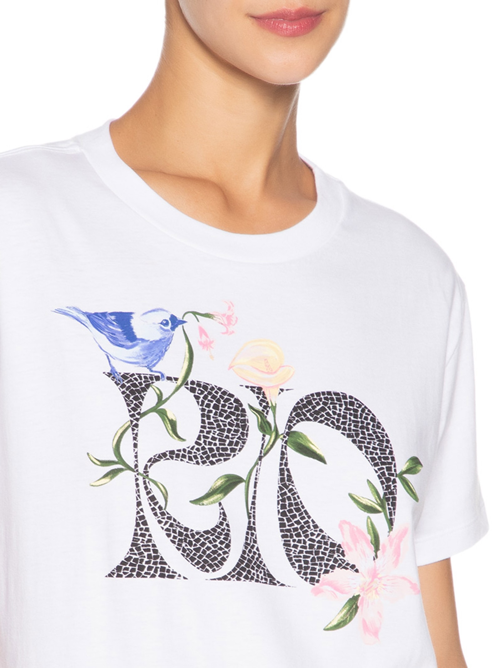 Camiseta Feminina Fio Rio Calçadão Flores Branco Farm