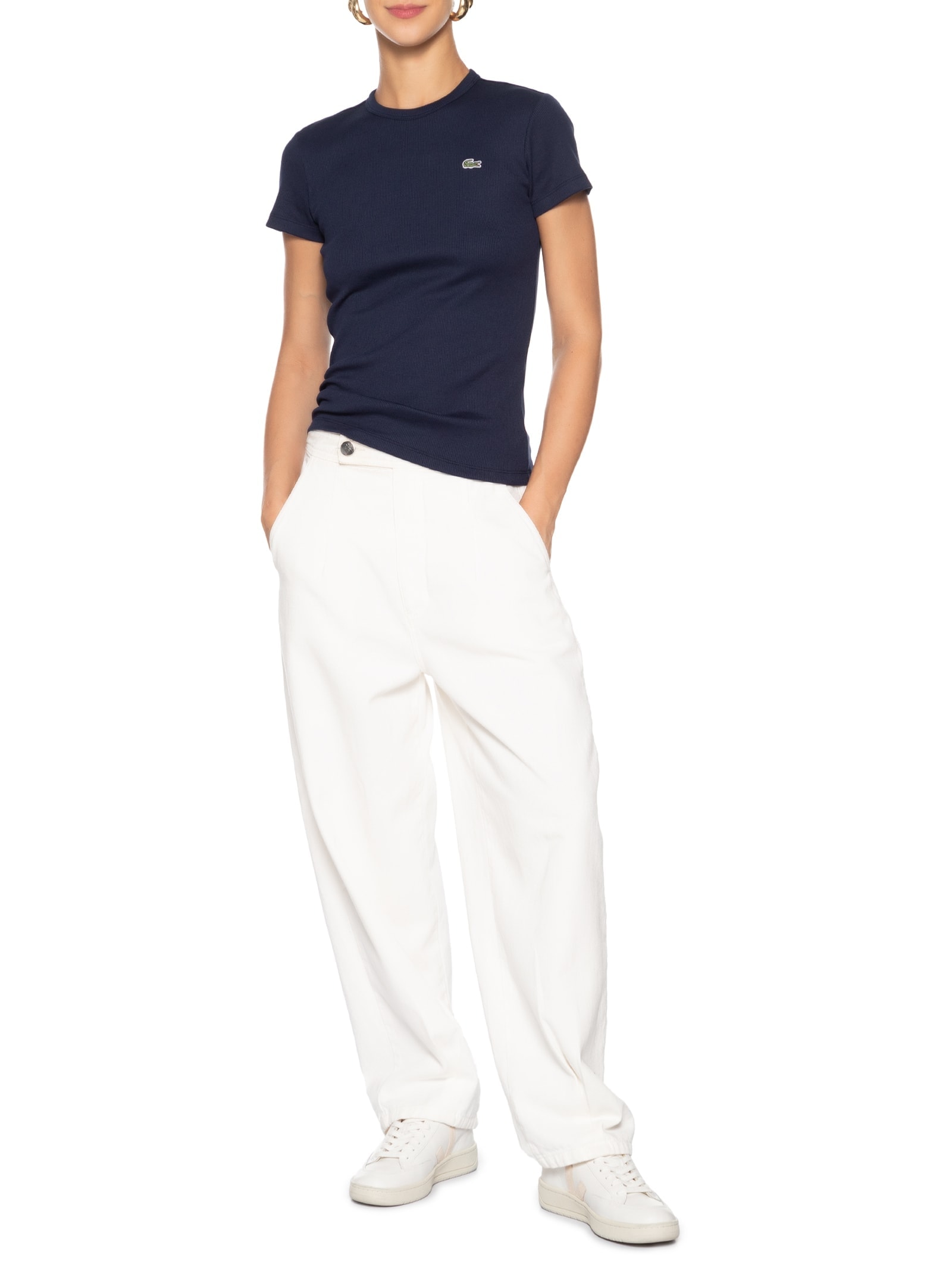 Camiseta Feminina Fit Ajustado Algodão Azul Lacoste