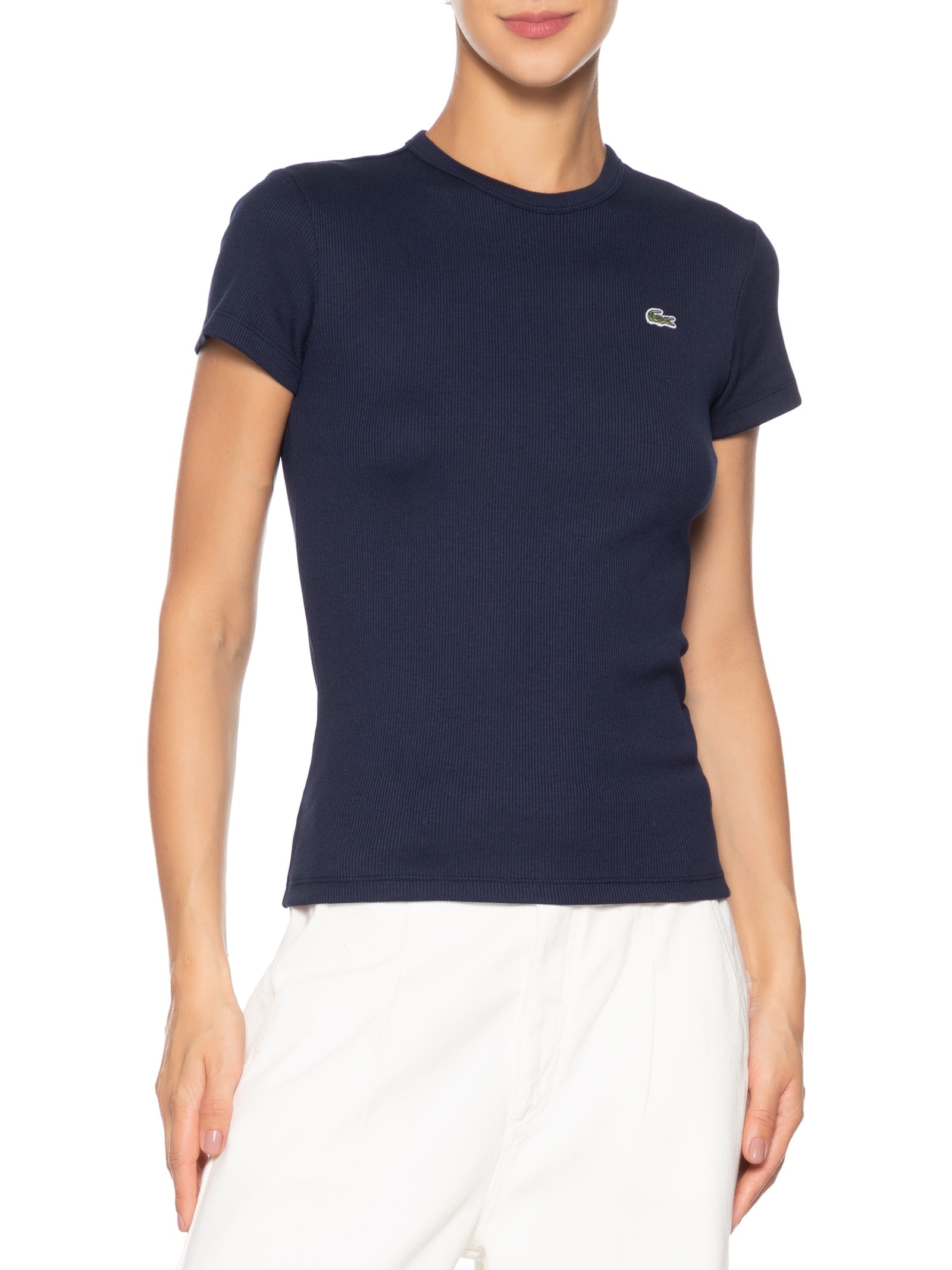Camiseta Feminina Fit Ajustado Algodão Azul Lacoste