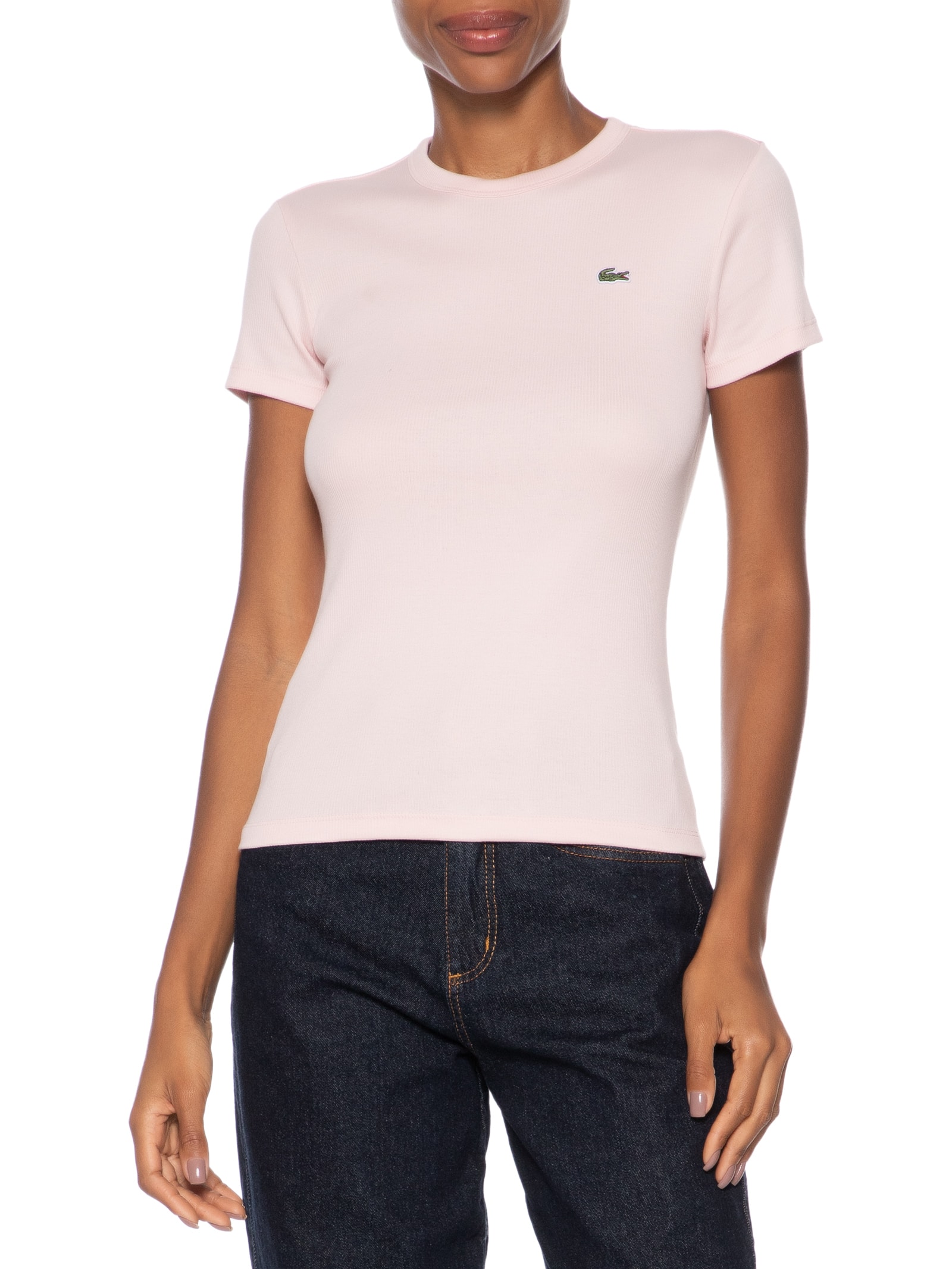 Camiseta Feminina Fit Ajustado Canelado - Rosa - Lacoste