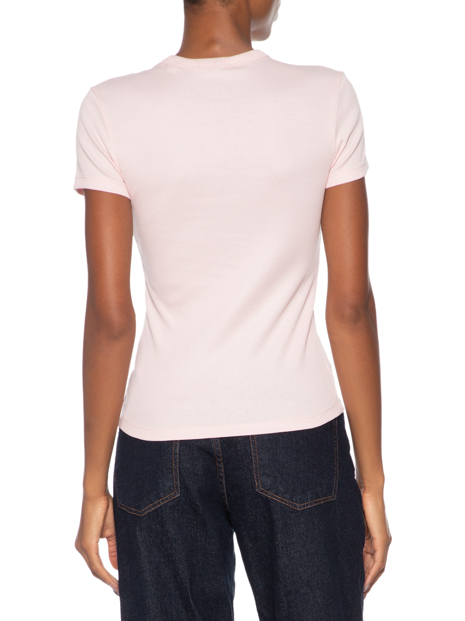 Camiseta Feminina Fit Ajustado Canelado Rosa Lacoste