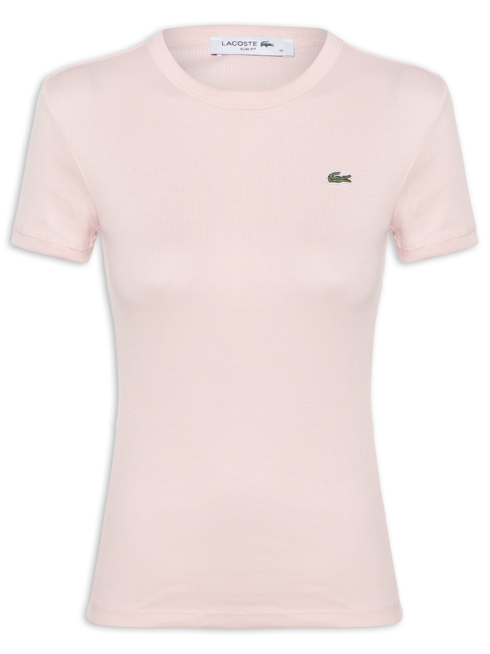Camiseta Feminina Fit Ajustado Canelado Rosa Lacoste