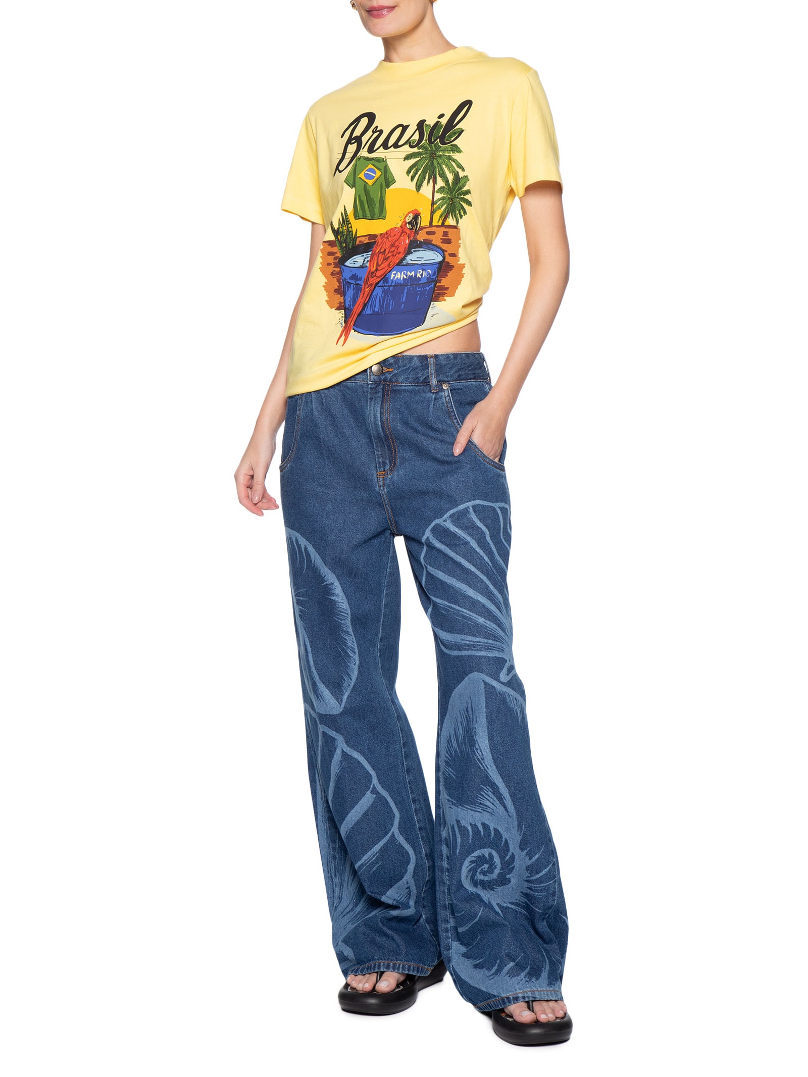 Camiseta Feminina Fit Arara Brasil Amarelo Farm