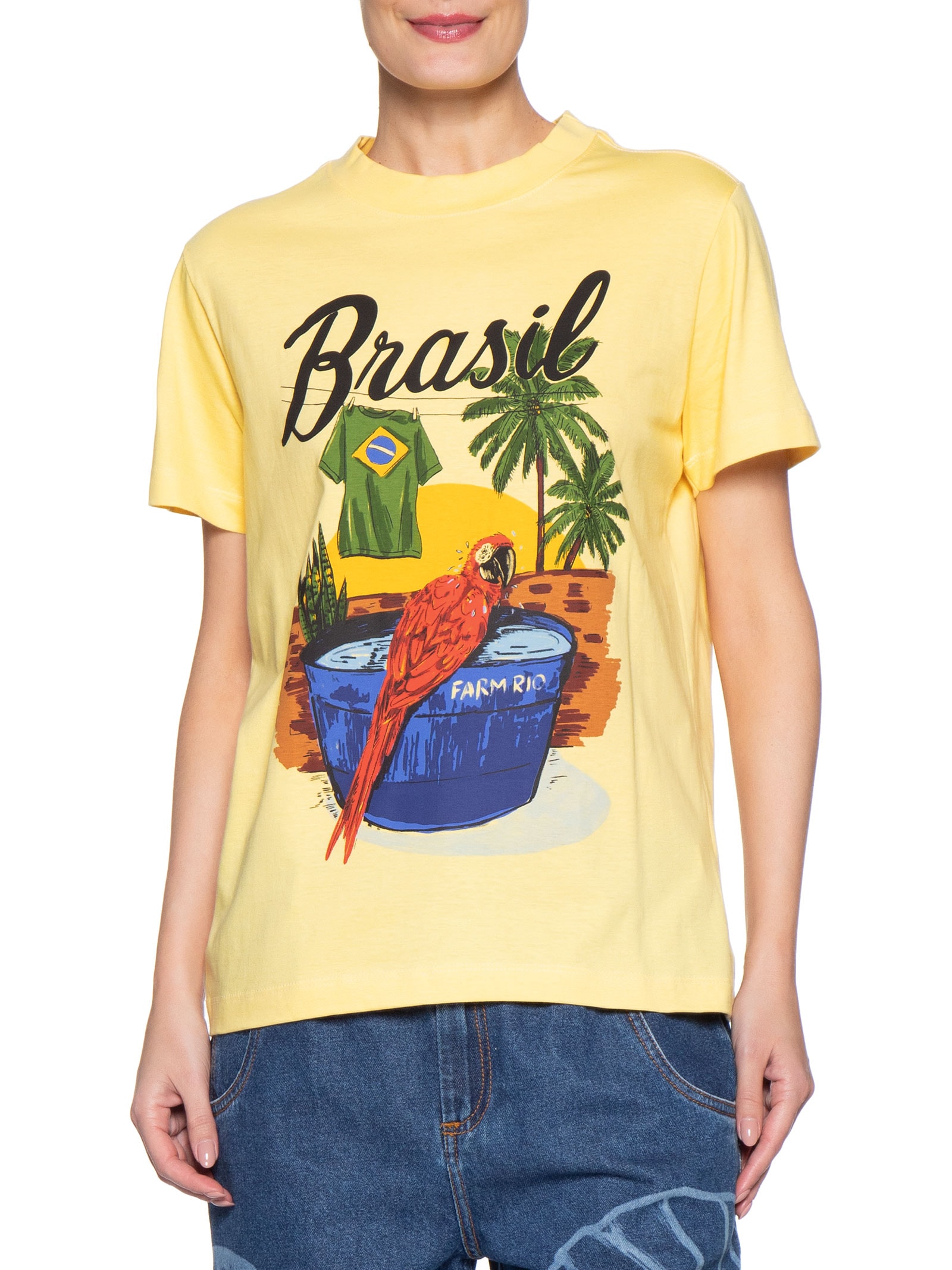 Camiseta Feminina Fit Arara Brasil Amarelo Farm