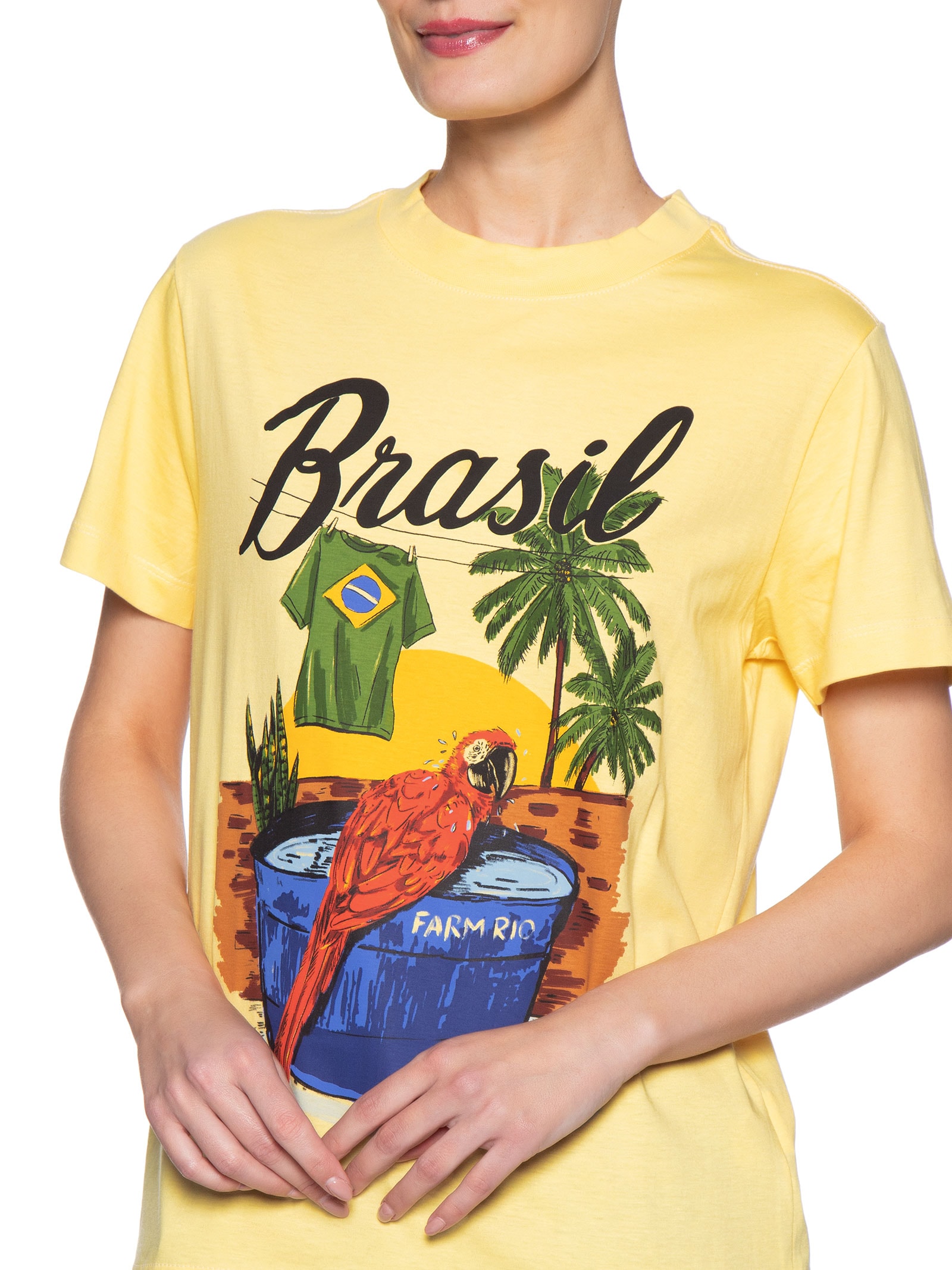 Camiseta Feminina Fit Arara Brasil Amarelo Farm