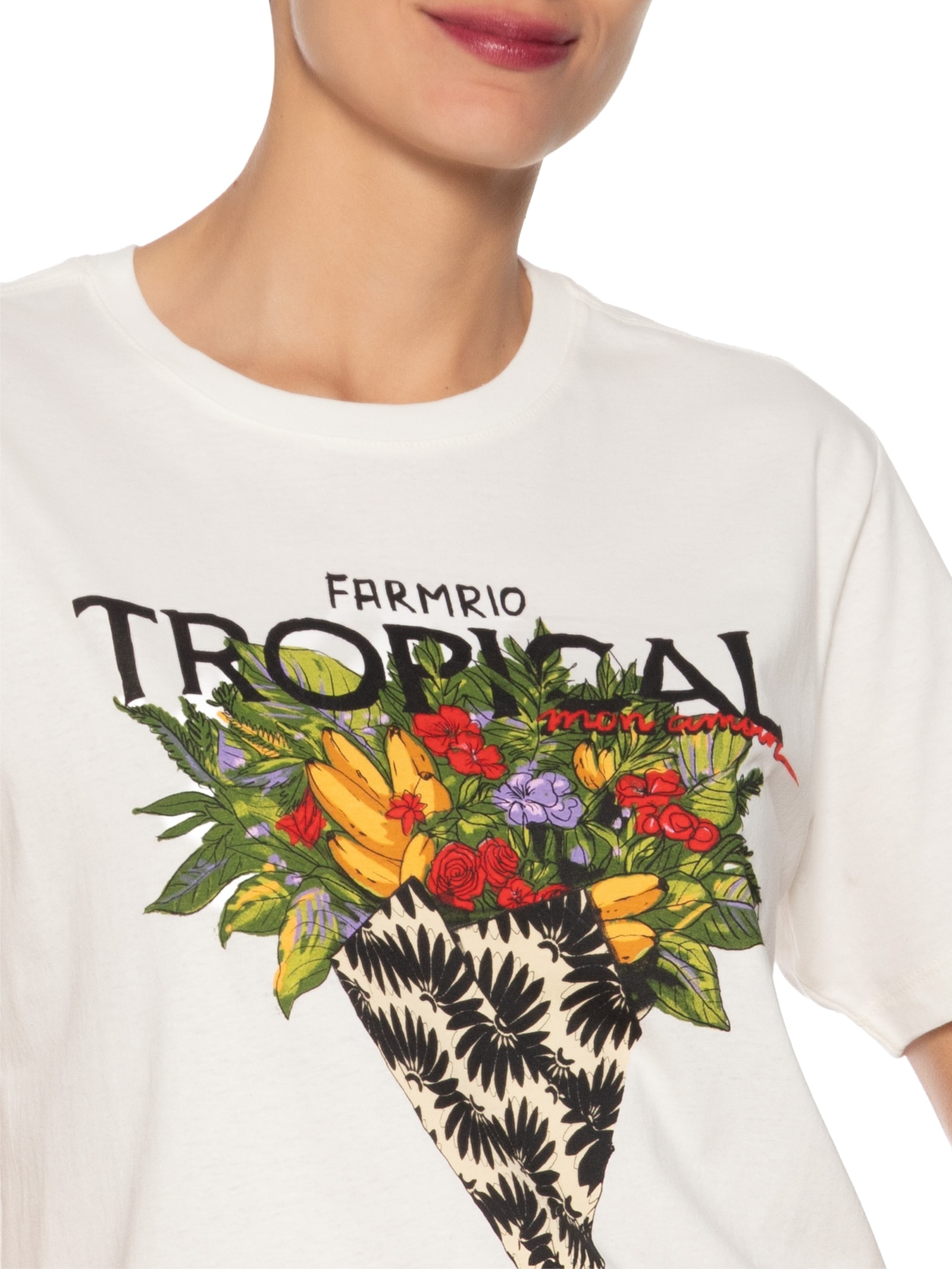 Camiseta Feminina Fit Bouquet Tropical Branco Farm