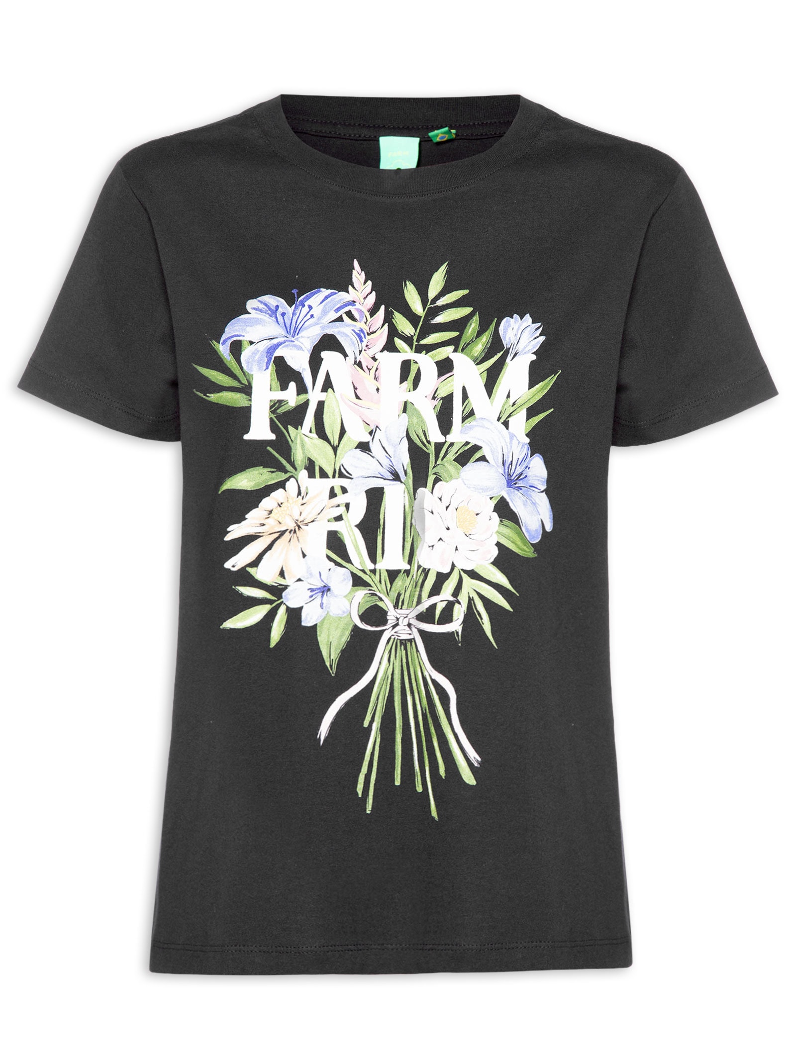 Camiseta Feminina Fit Buquê Preto Farm