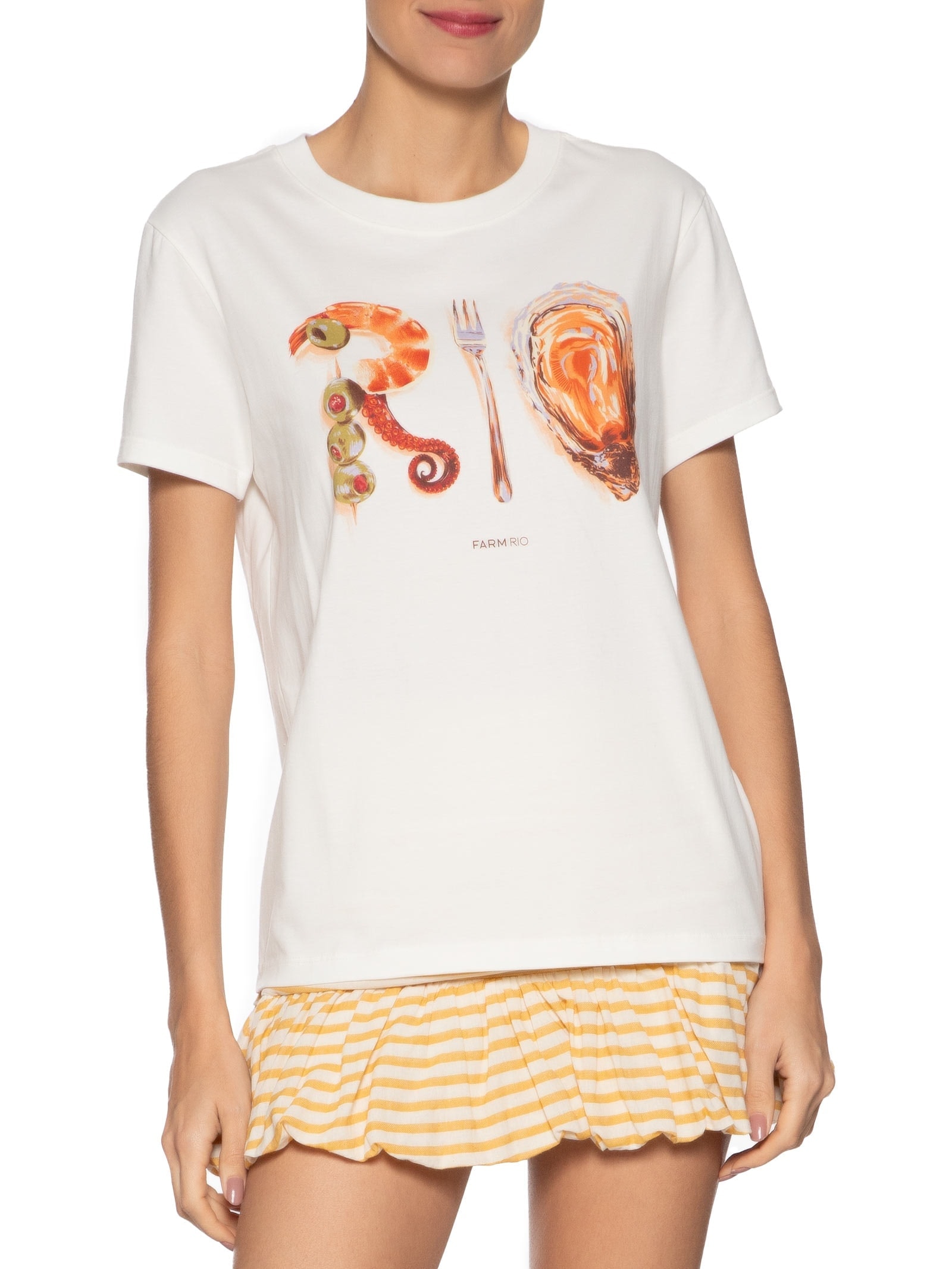 Camiseta Feminina Fit Rio Ostra Off White Farm