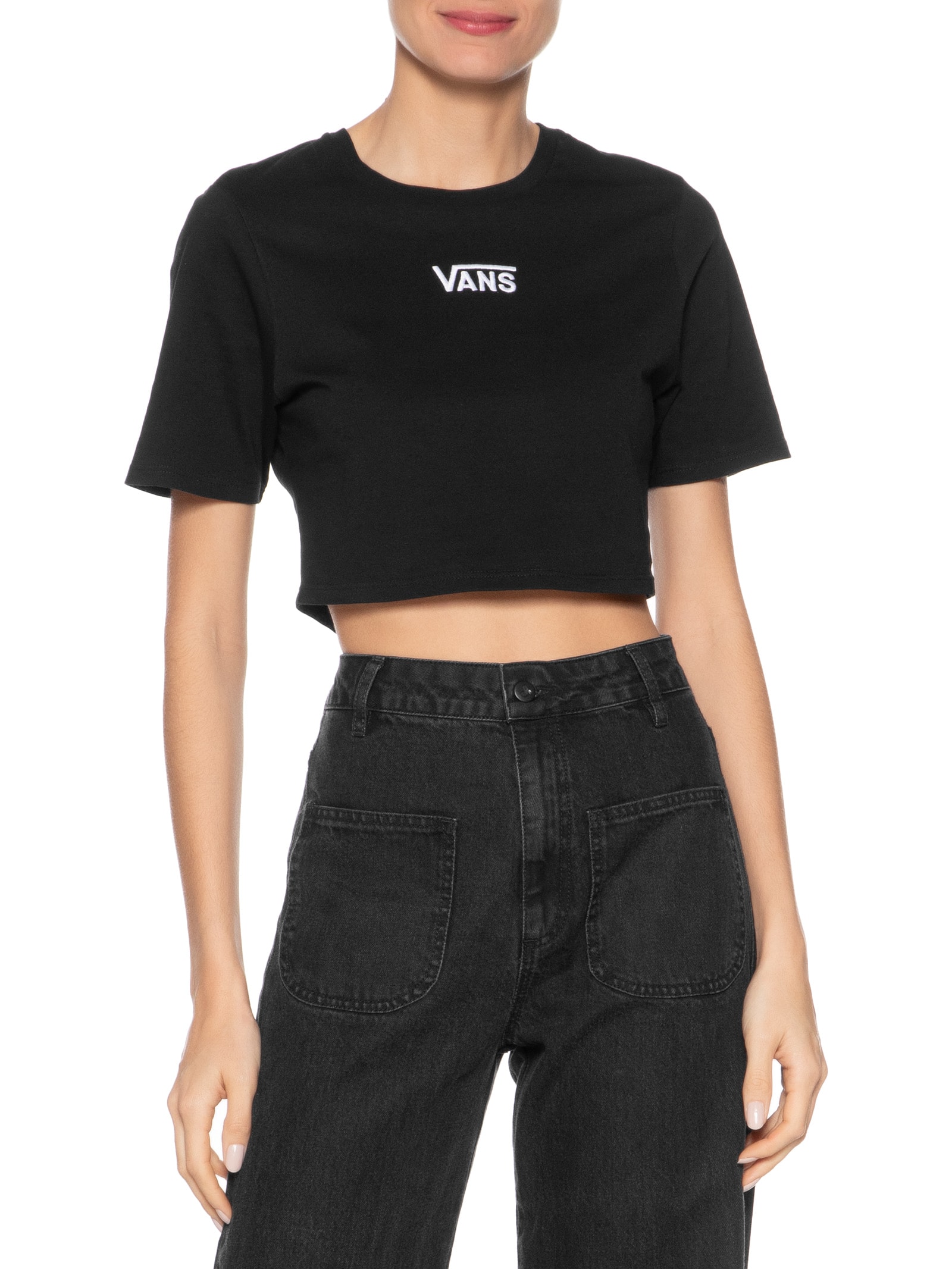 Camiseta Feminina Flying V Crew Crop II Preto Vans