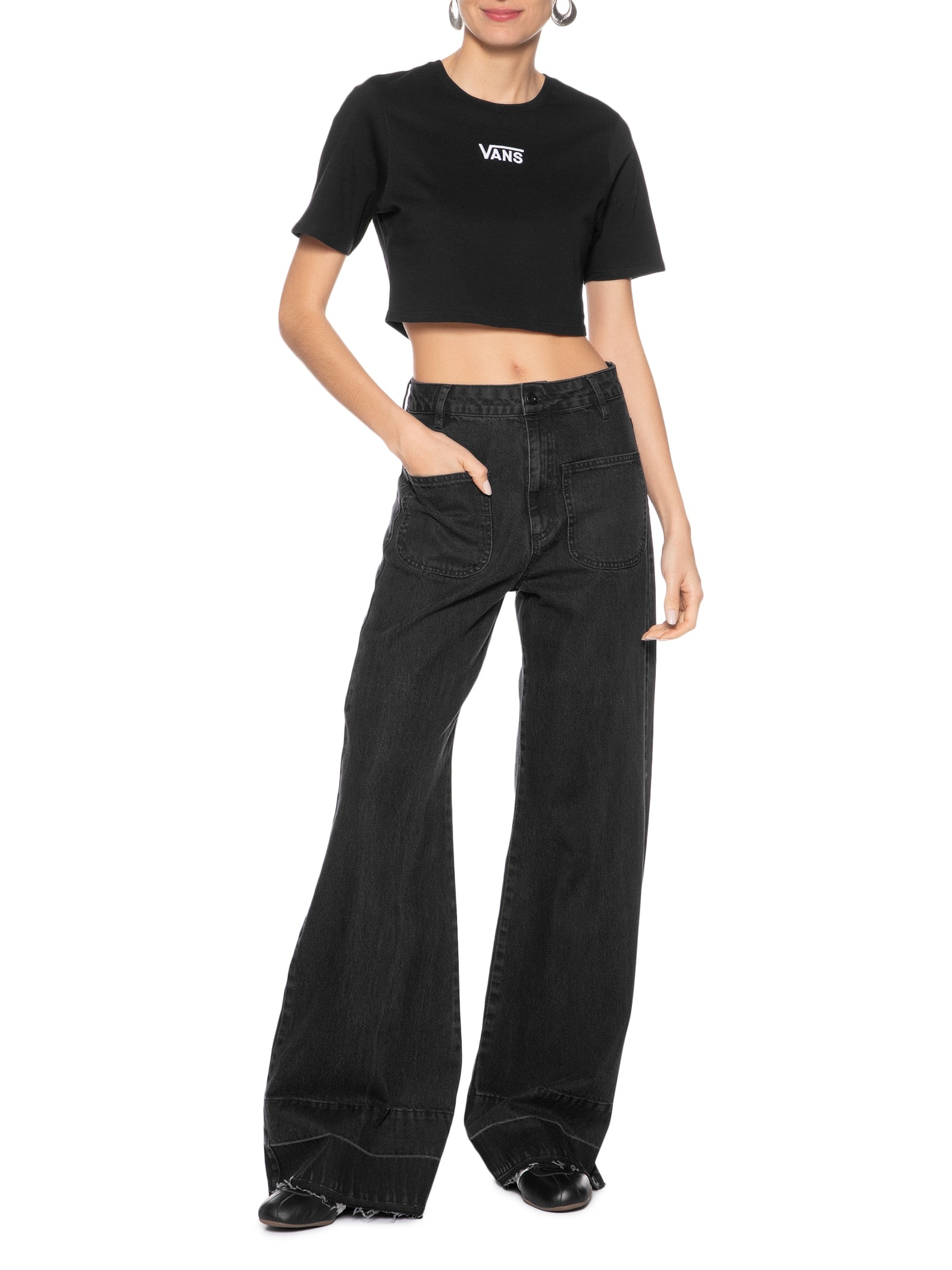 Camiseta Feminina Flying V Crew Crop II Preto Vans