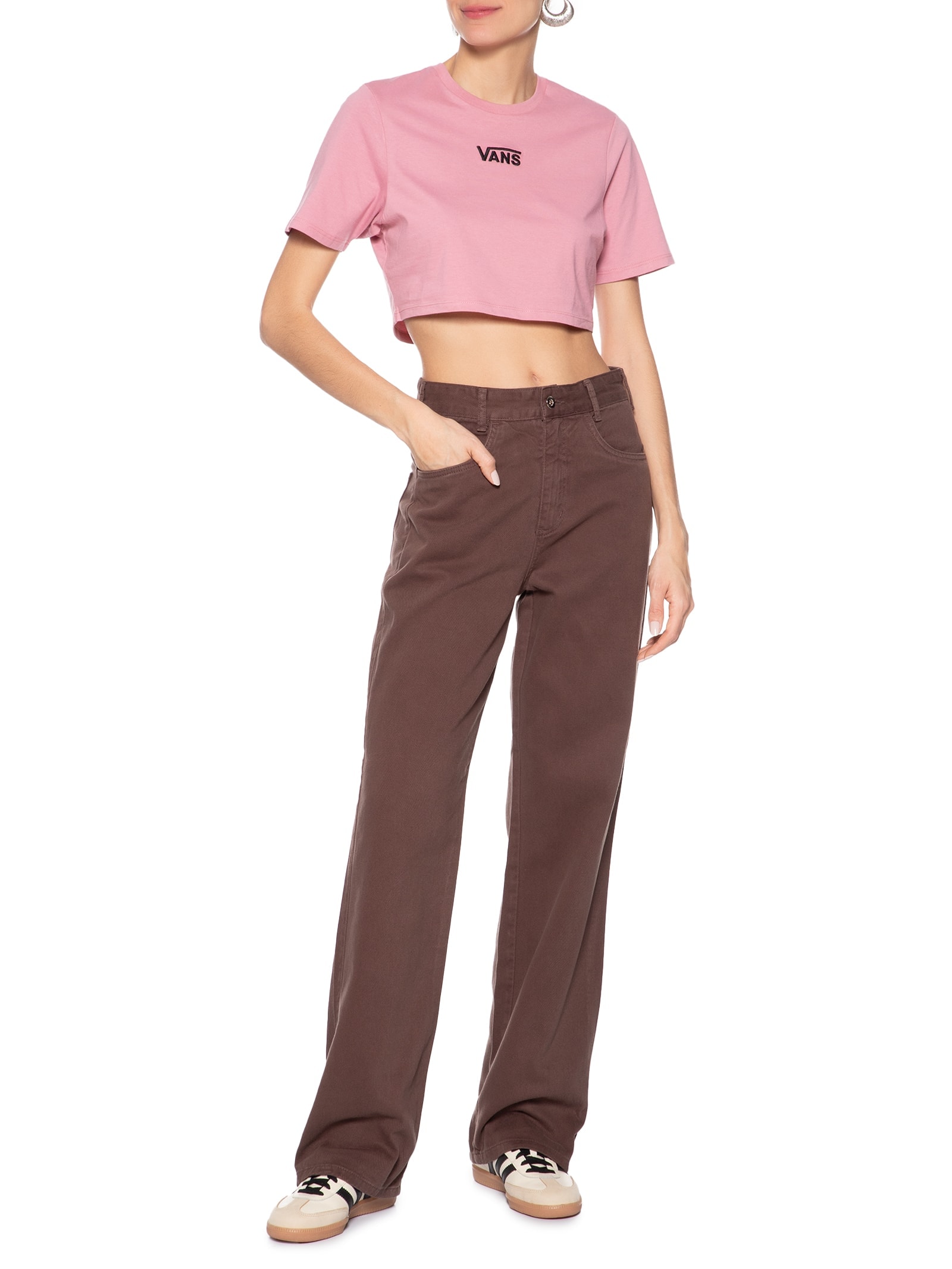 Camiseta Feminina Flying V Crew Crop II Rosa Vans