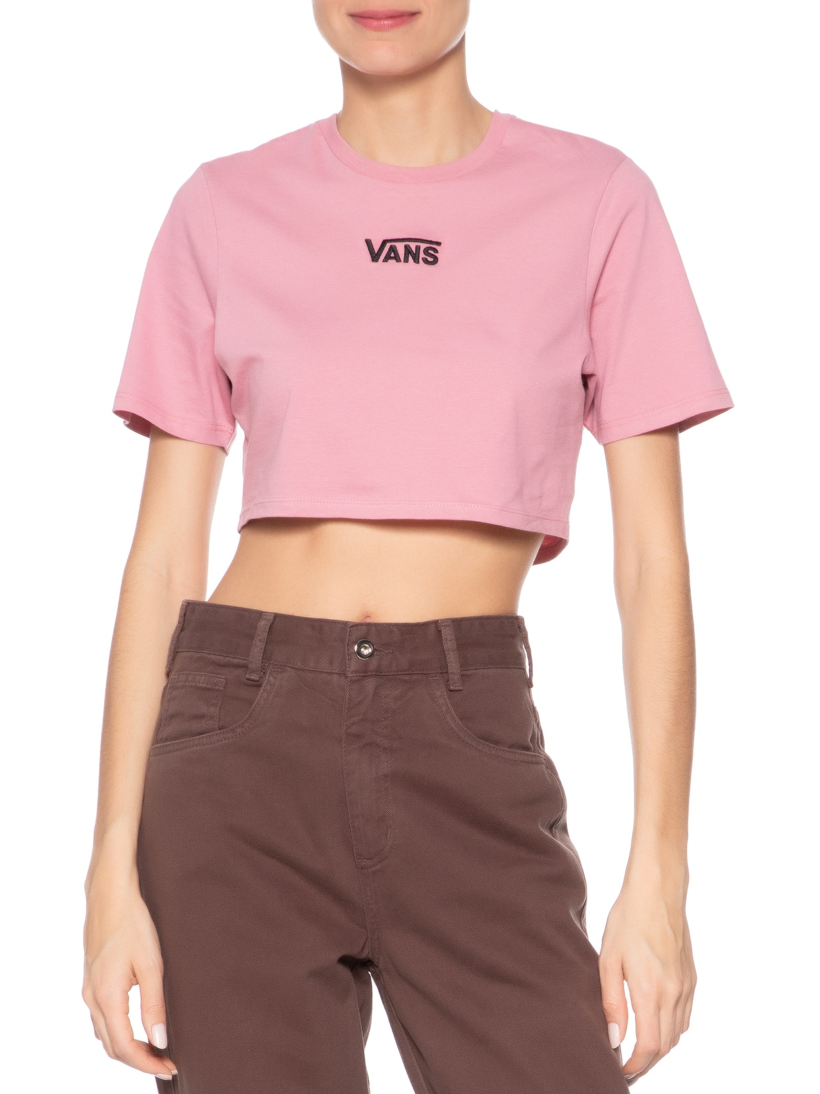 Camiseta Feminina Flying V Crew Crop II Rosa Vans