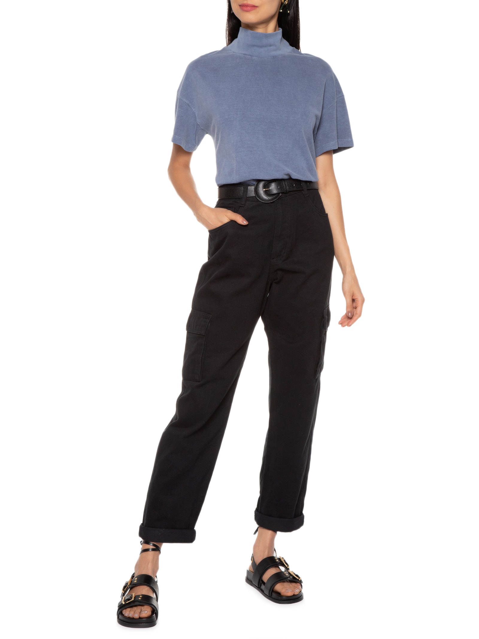 Camiseta Feminina Gola Alta Azul Basiq