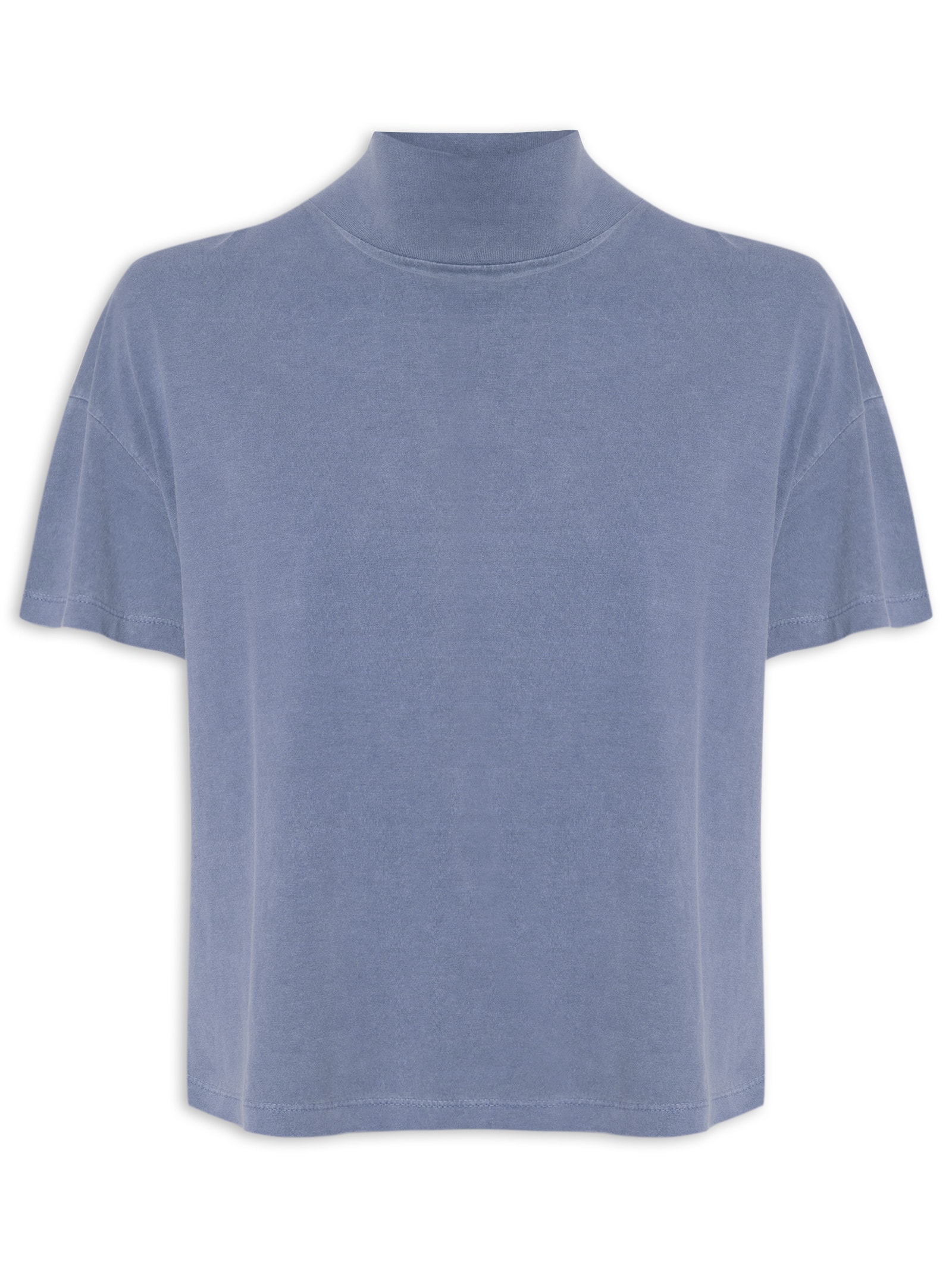 Camiseta Feminina Gola Alta Azul Basiq