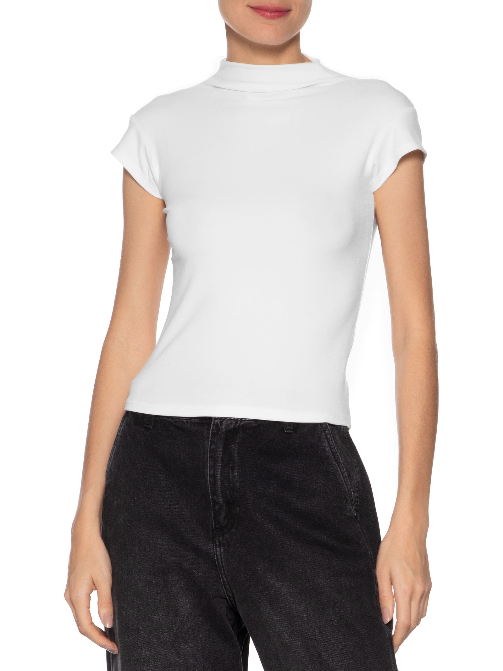 Camiseta Feminina Gola Alta Branco Basiq