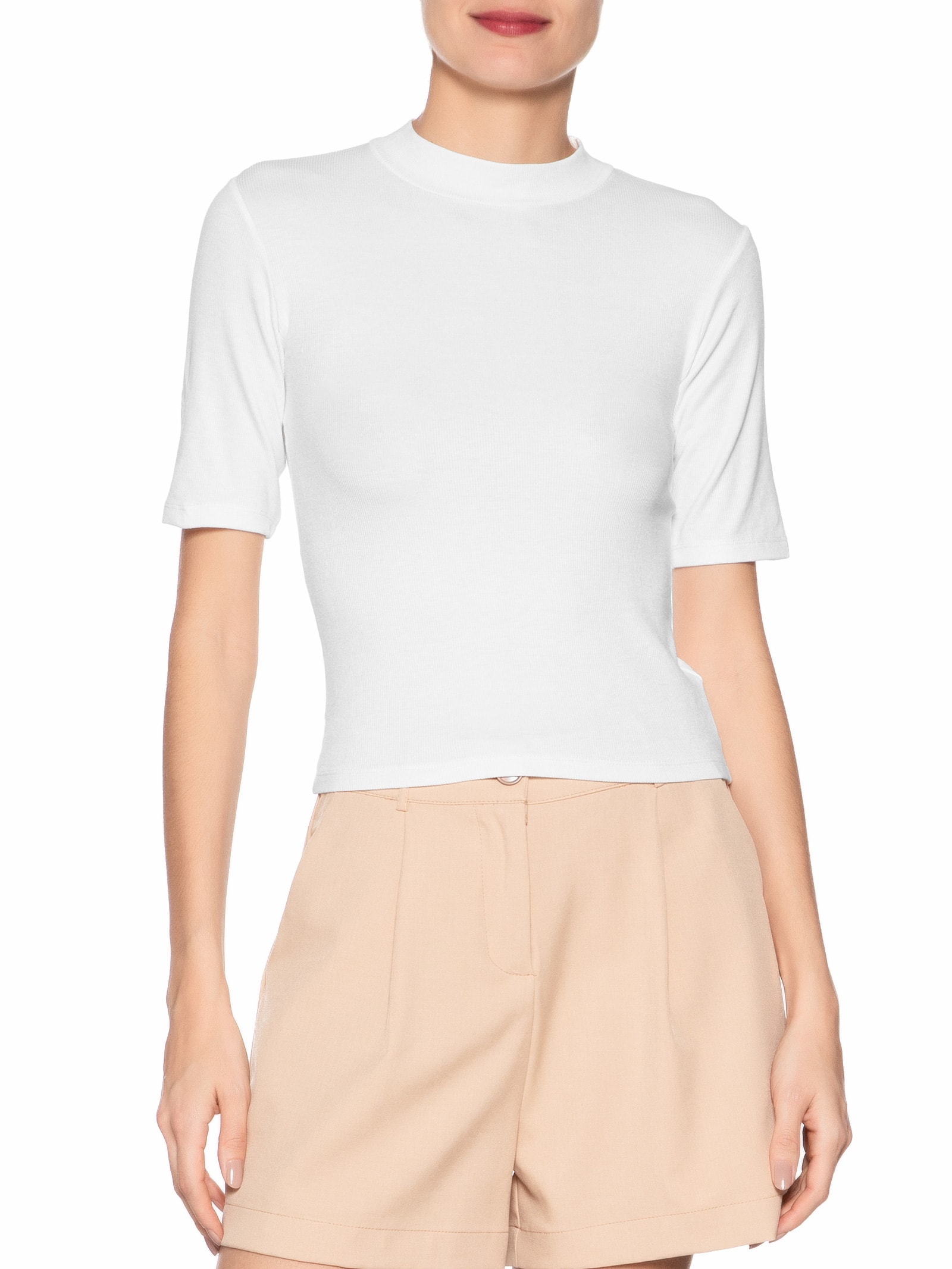 Camiseta Feminina Gola Alta Branco  Basiq