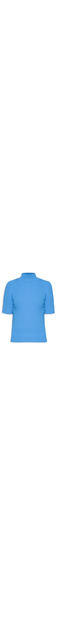 Camiseta Feminina Gola Alta Canelada Basic Tricot - Azul