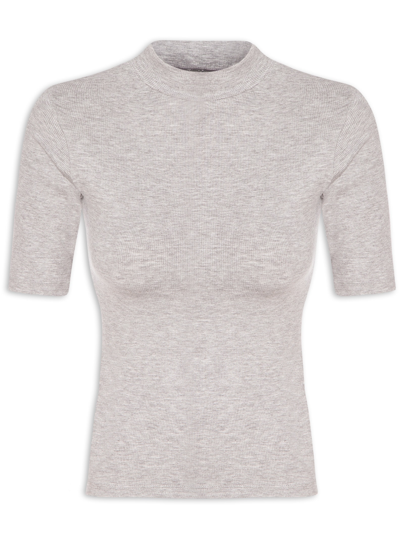 Camiseta Feminina Gola Alta Cinza  Basiq