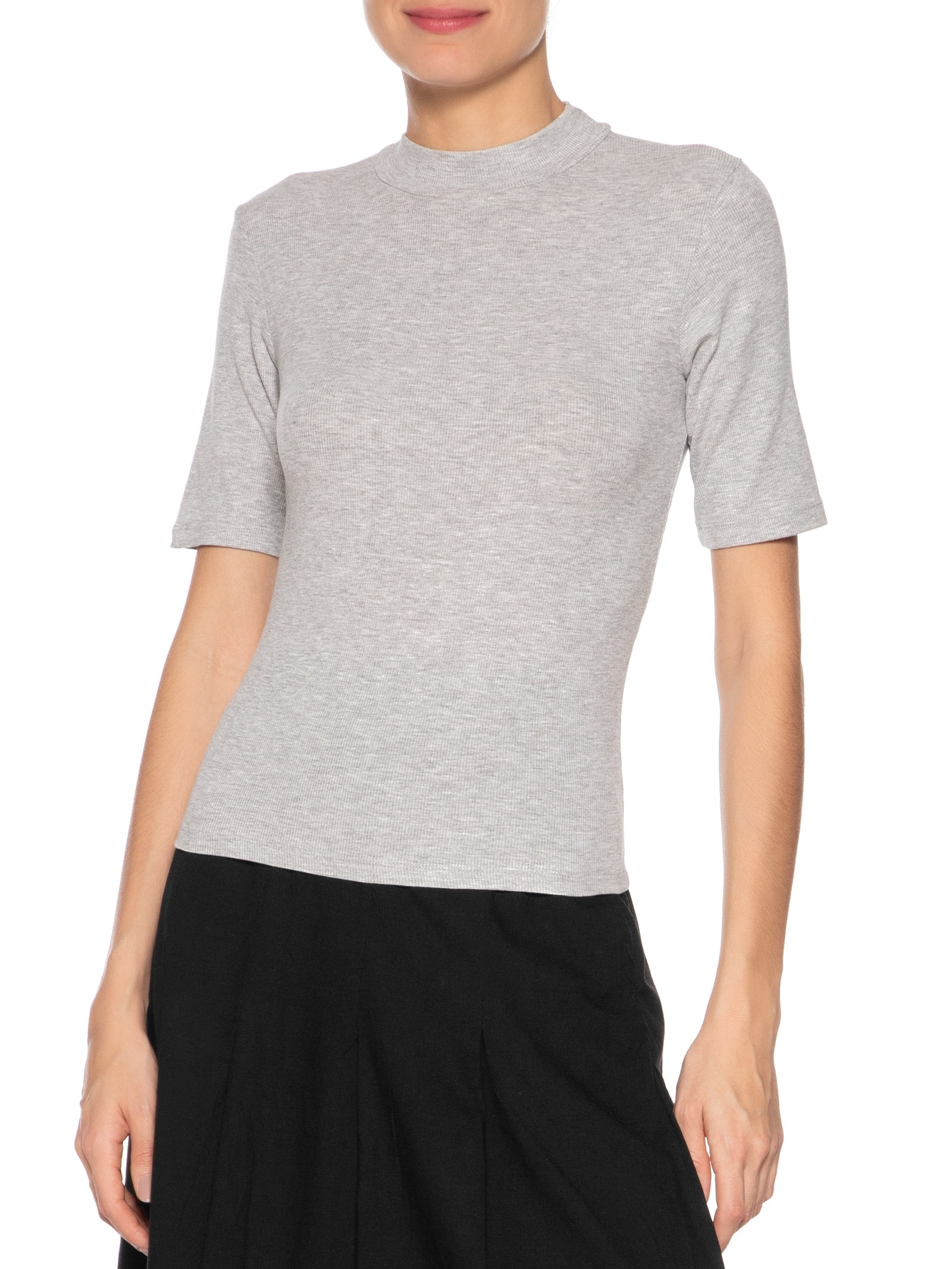 Camiseta Feminina Gola Alta Cinza  Basiq