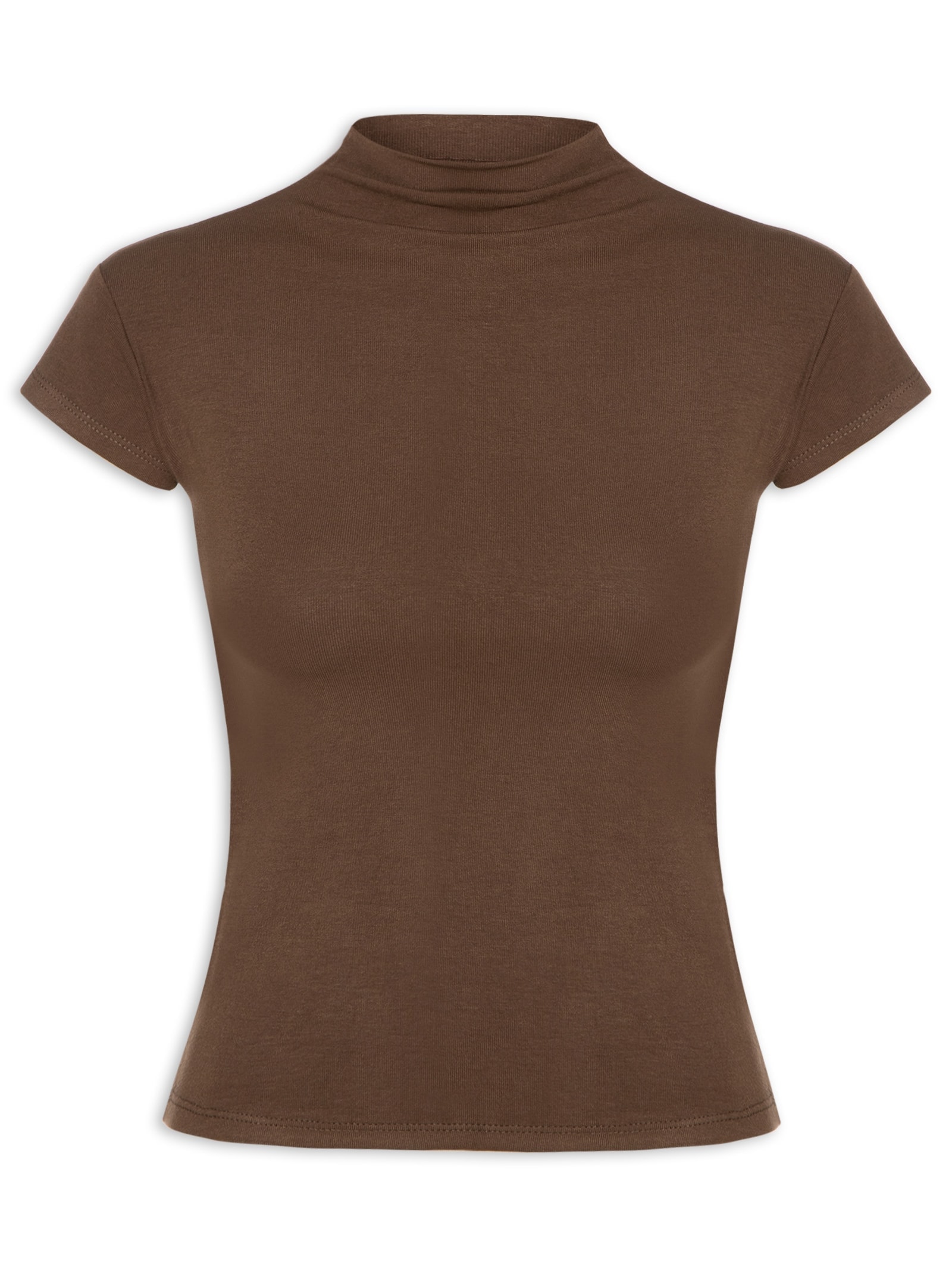 Camiseta Feminina Gola Alta Marrom Basiq