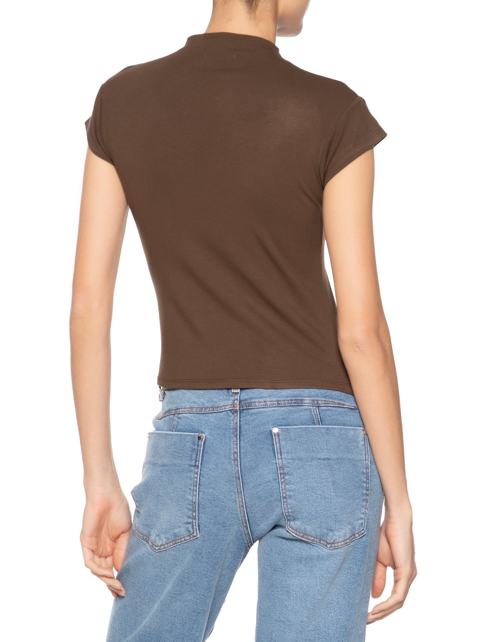 Camiseta Feminina Gola Alta Marrom Basiq