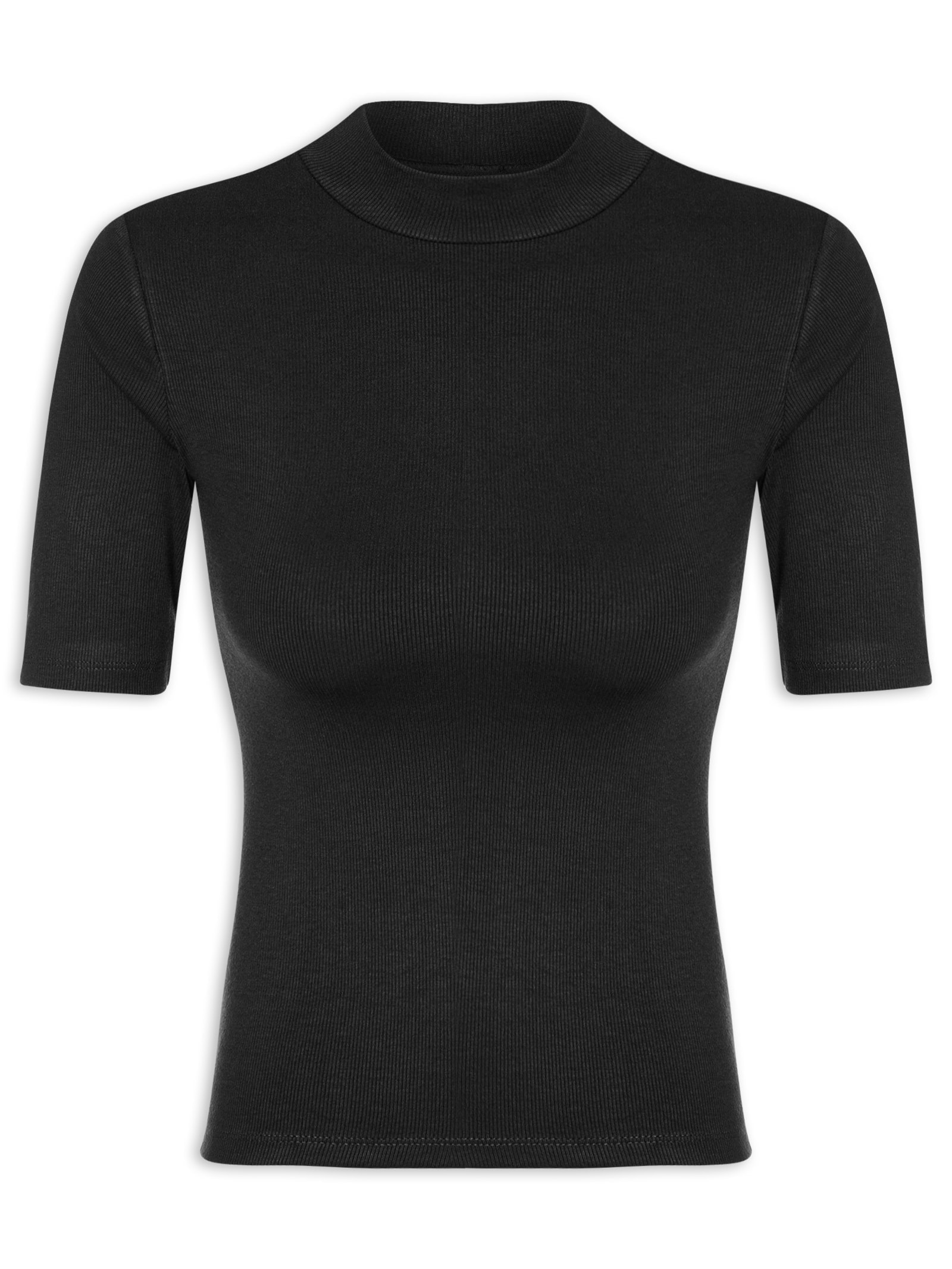 Camiseta Feminina Gola Alta Preto Basiq