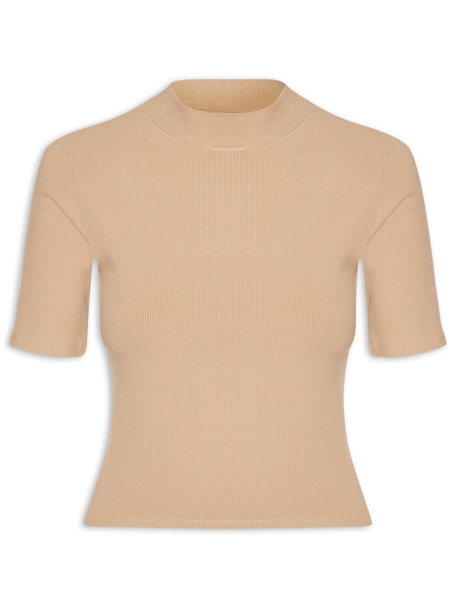 Camiseta Feminina Gola Média Manga Curta Bege Basiq