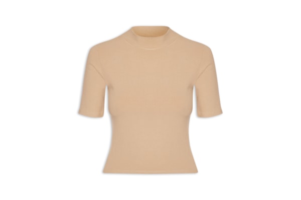 Camiseta Feminina Gola Média Manga Curta - Bege