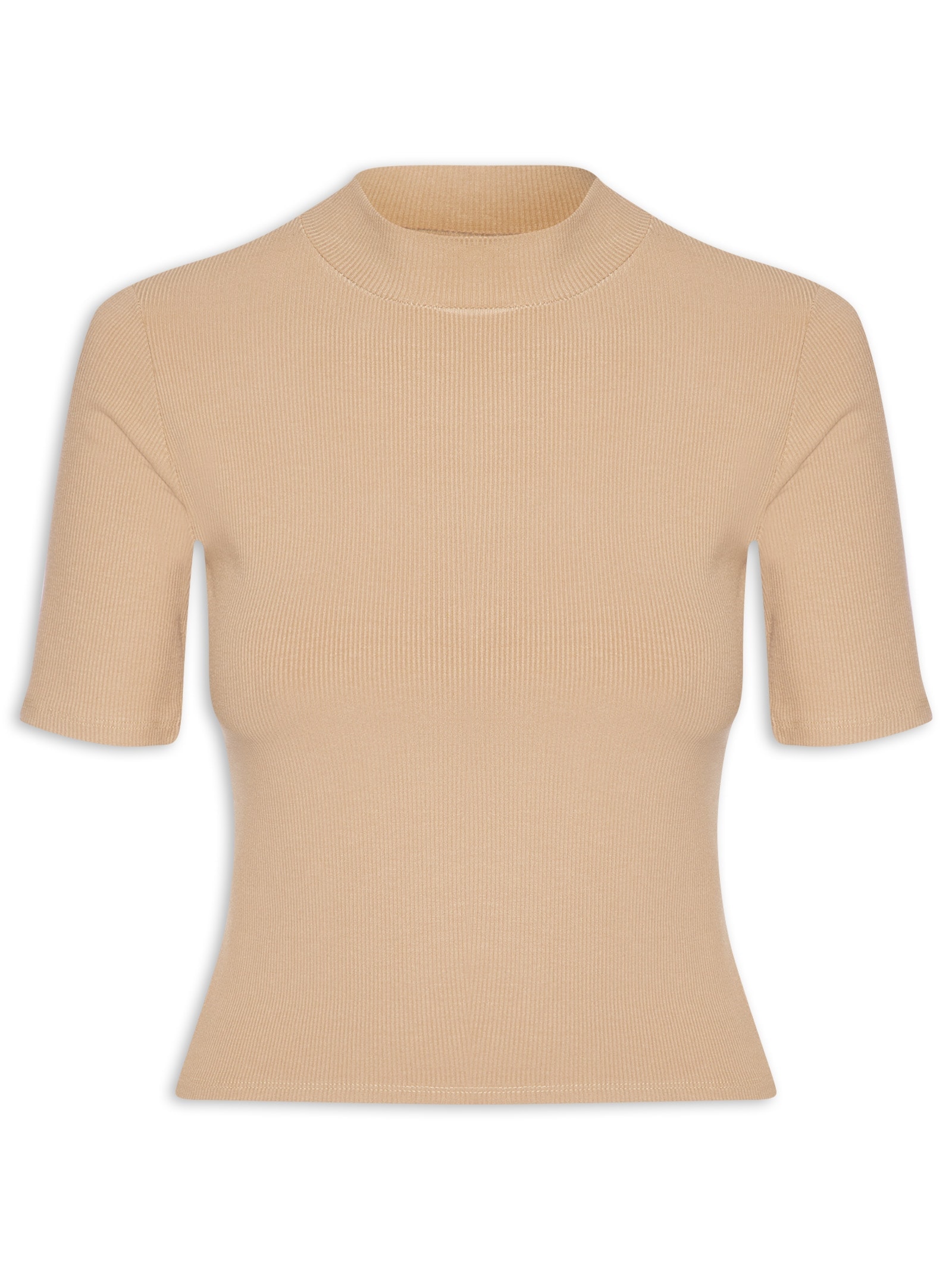 Camiseta Feminina Gola Média Manga Curta Bege Basiq