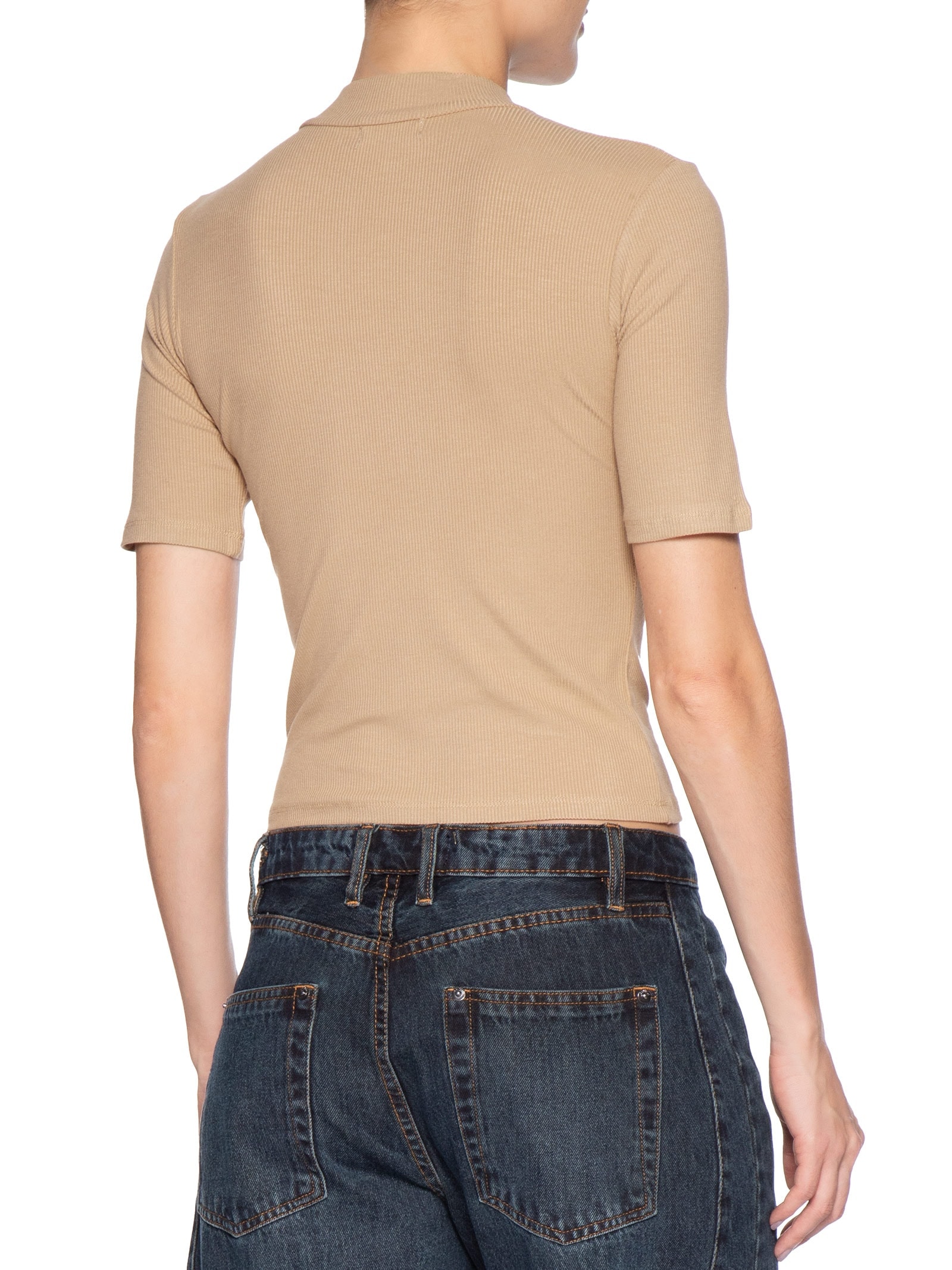 Camiseta Feminina Gola Média Manga Curta Bege Basiq