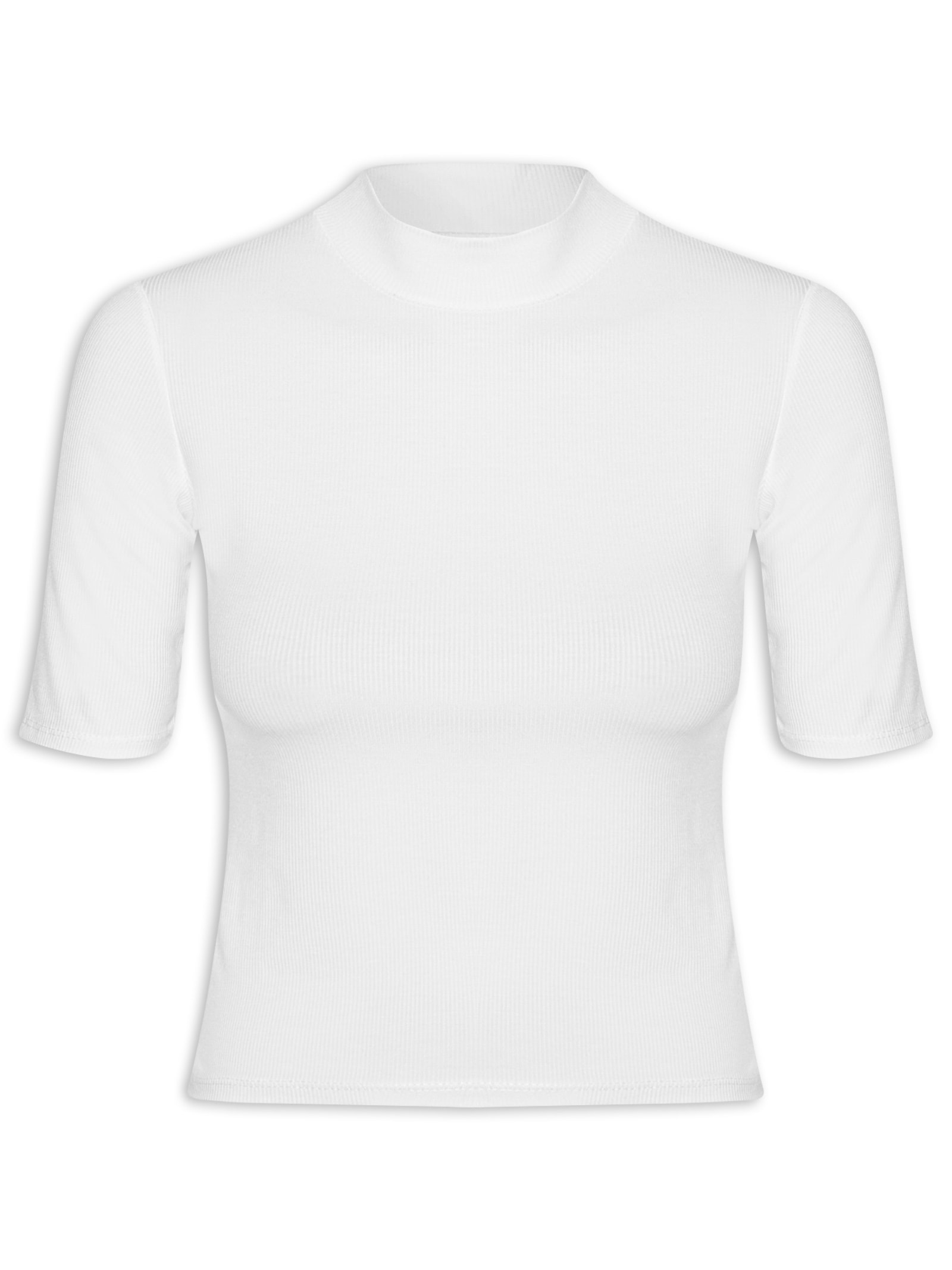 Camiseta Feminina Gola Média Manga Curta Branco Basiq